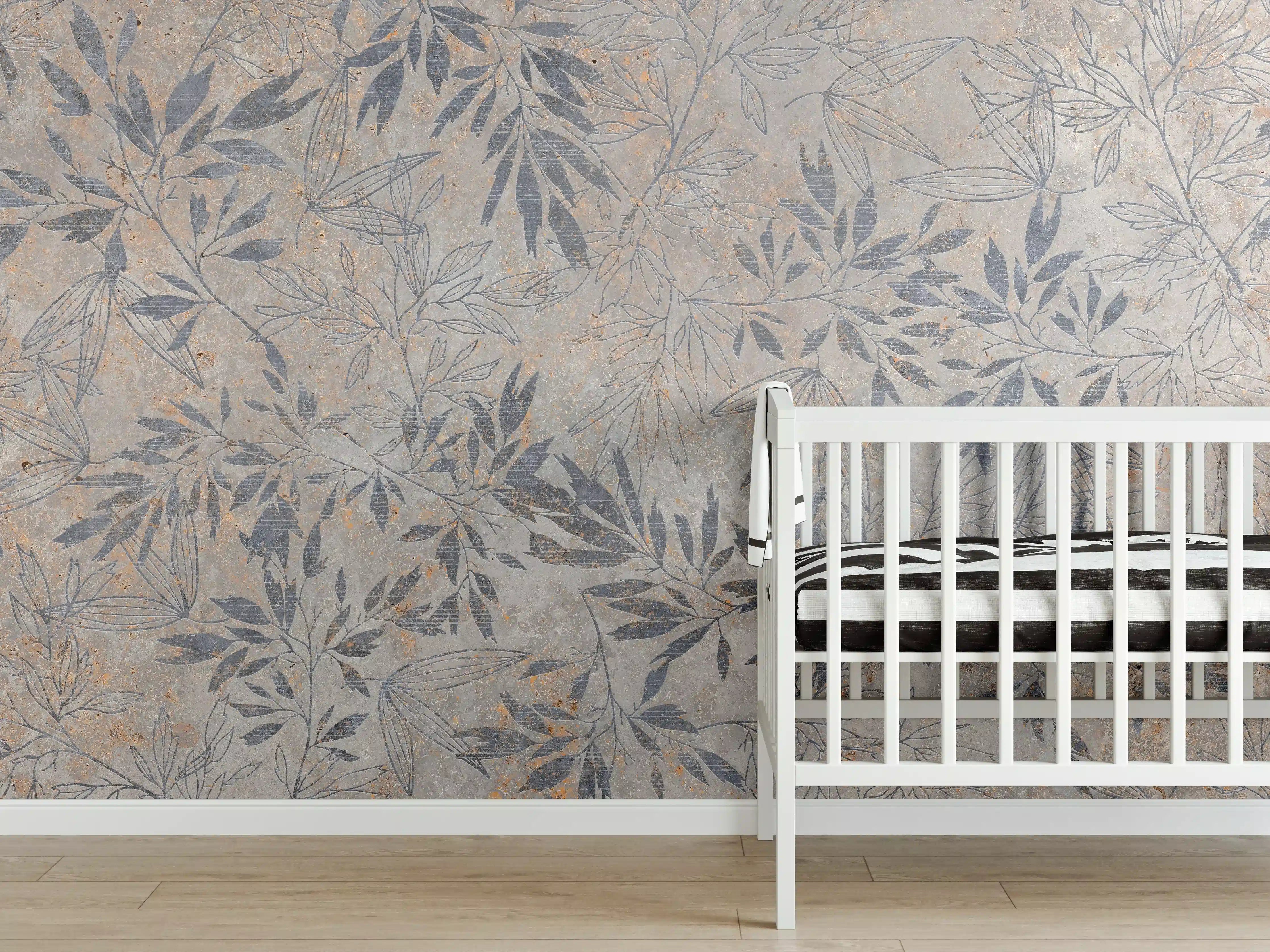 Babyzimmer Wandgestaltung - Blumen auf alten weißen Wandhintergrund