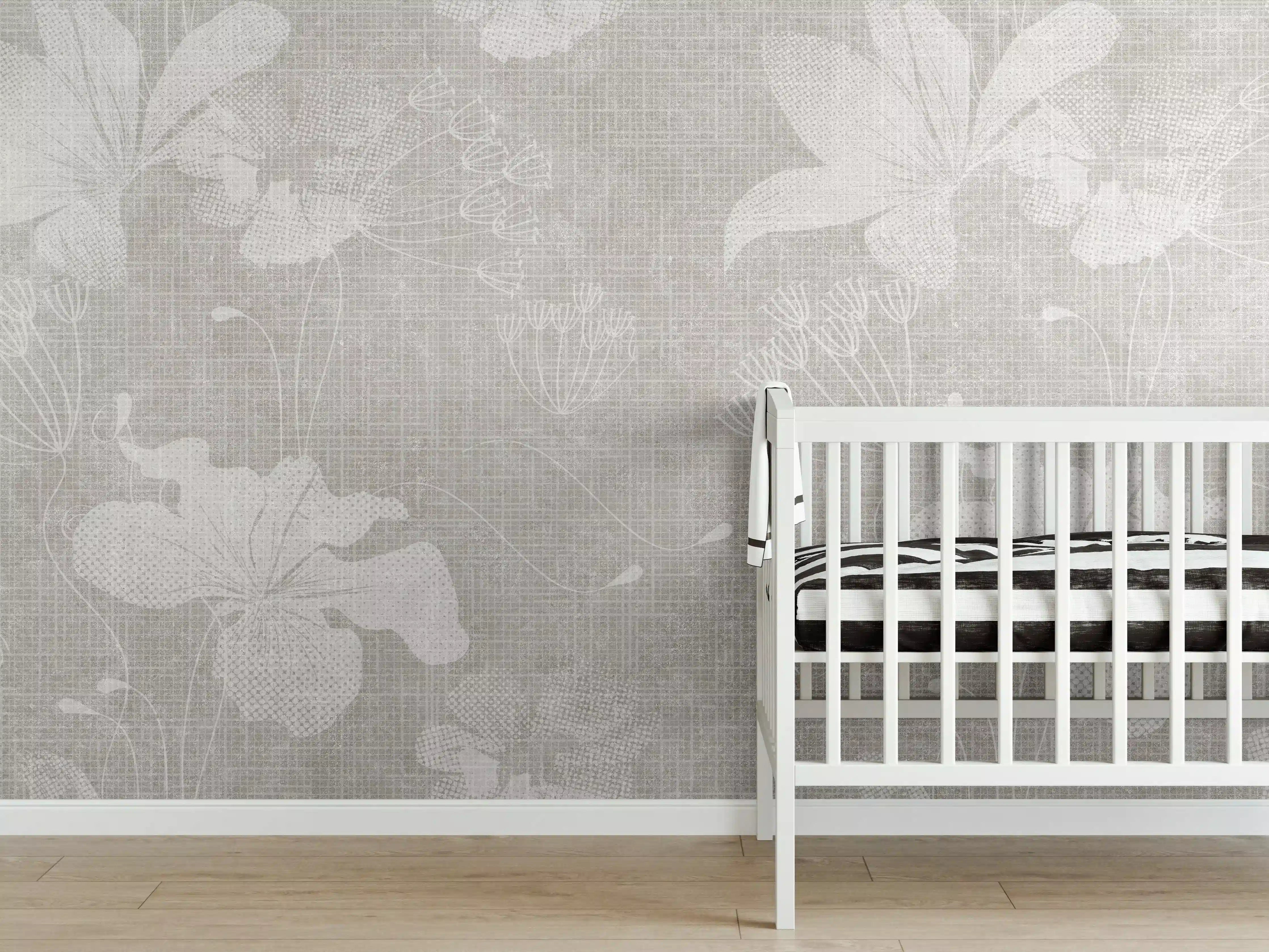 Babyzimmer Wandgestaltung - Blumen auf weißem Wandhintergrund