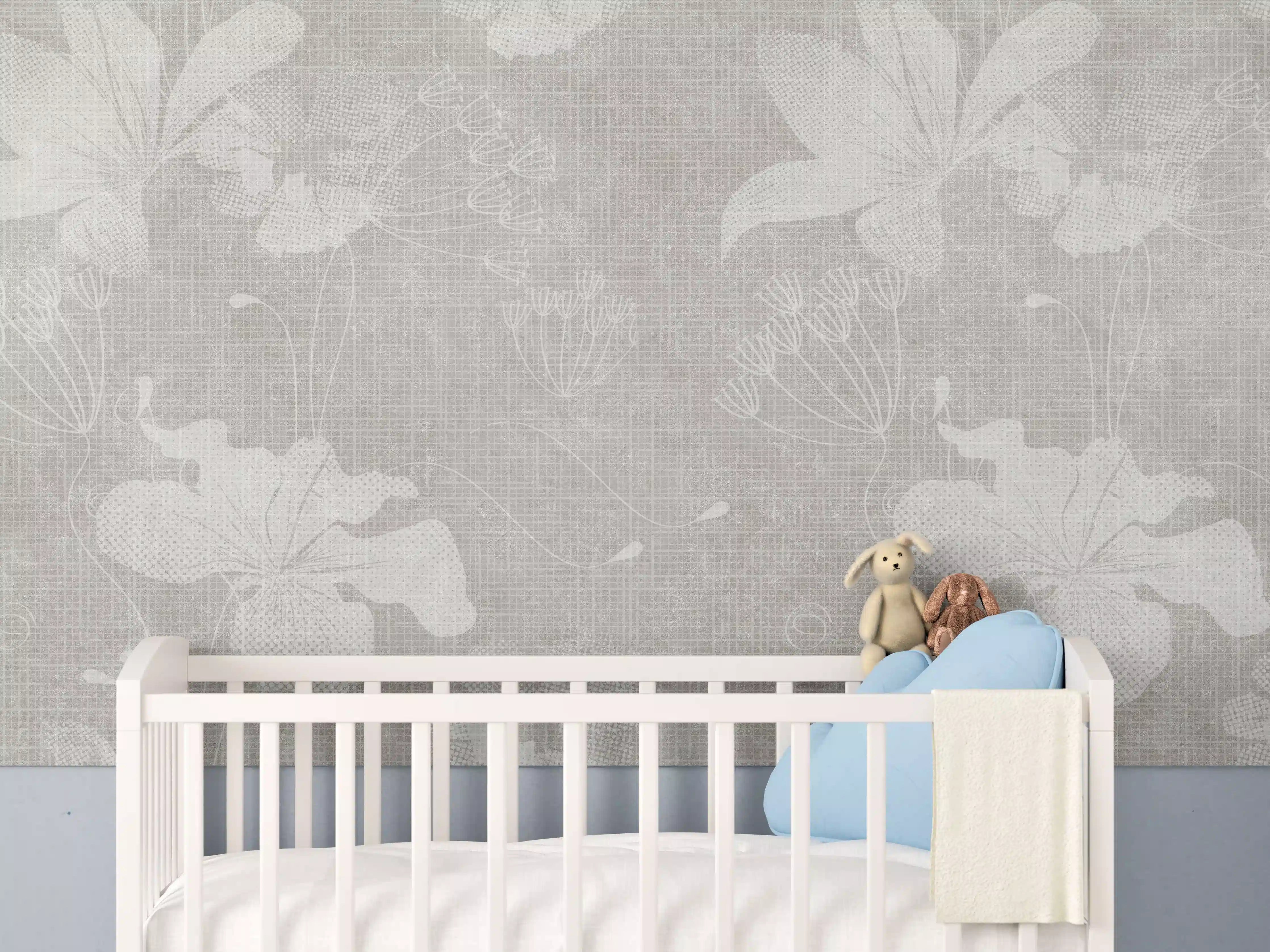 Babyzimmer Wandgestaltung - Blumen auf weißem Wandhintergrund