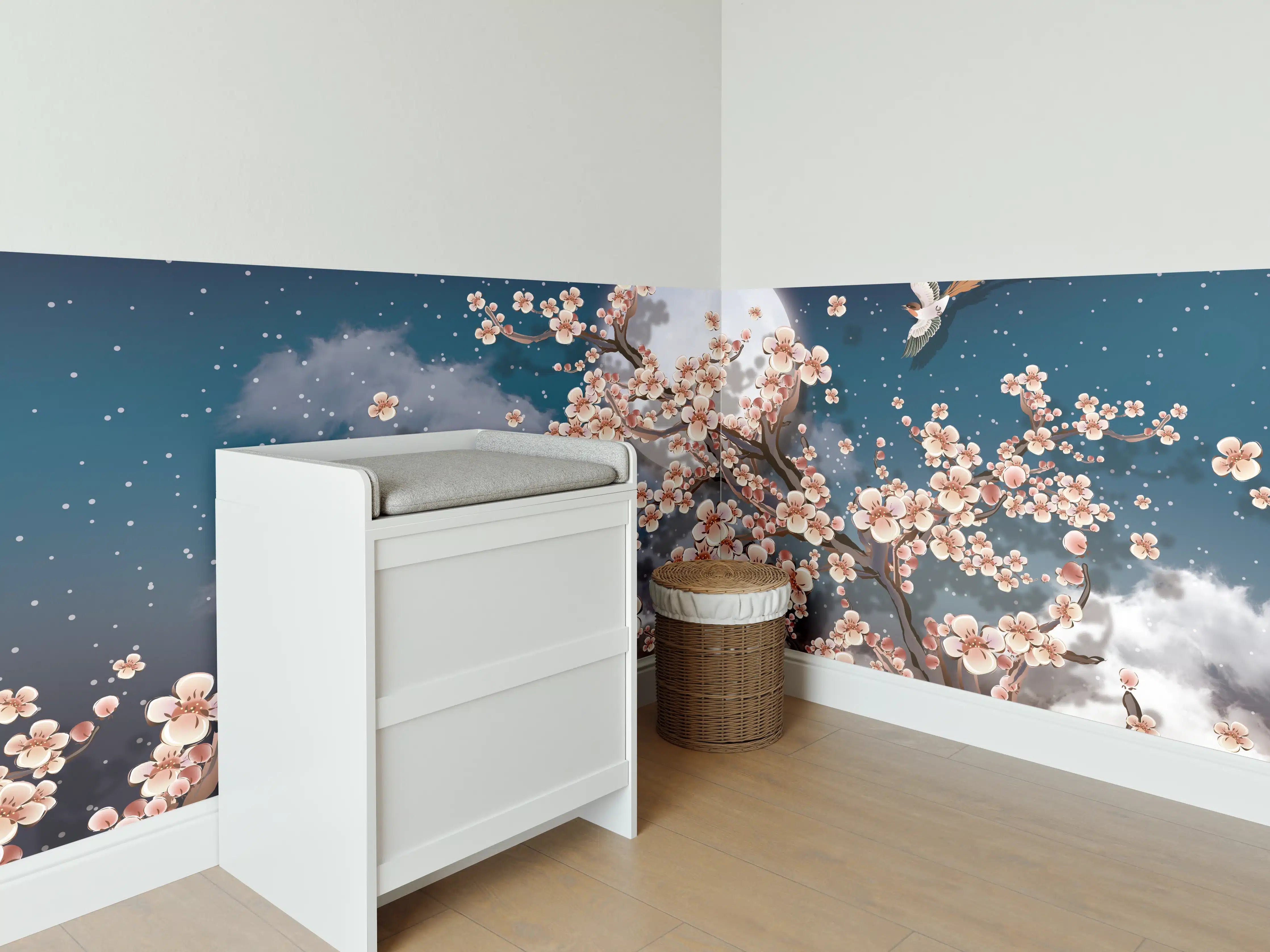 Babyzimmer Wandgestaltung - Blumen und Vögel - Floral