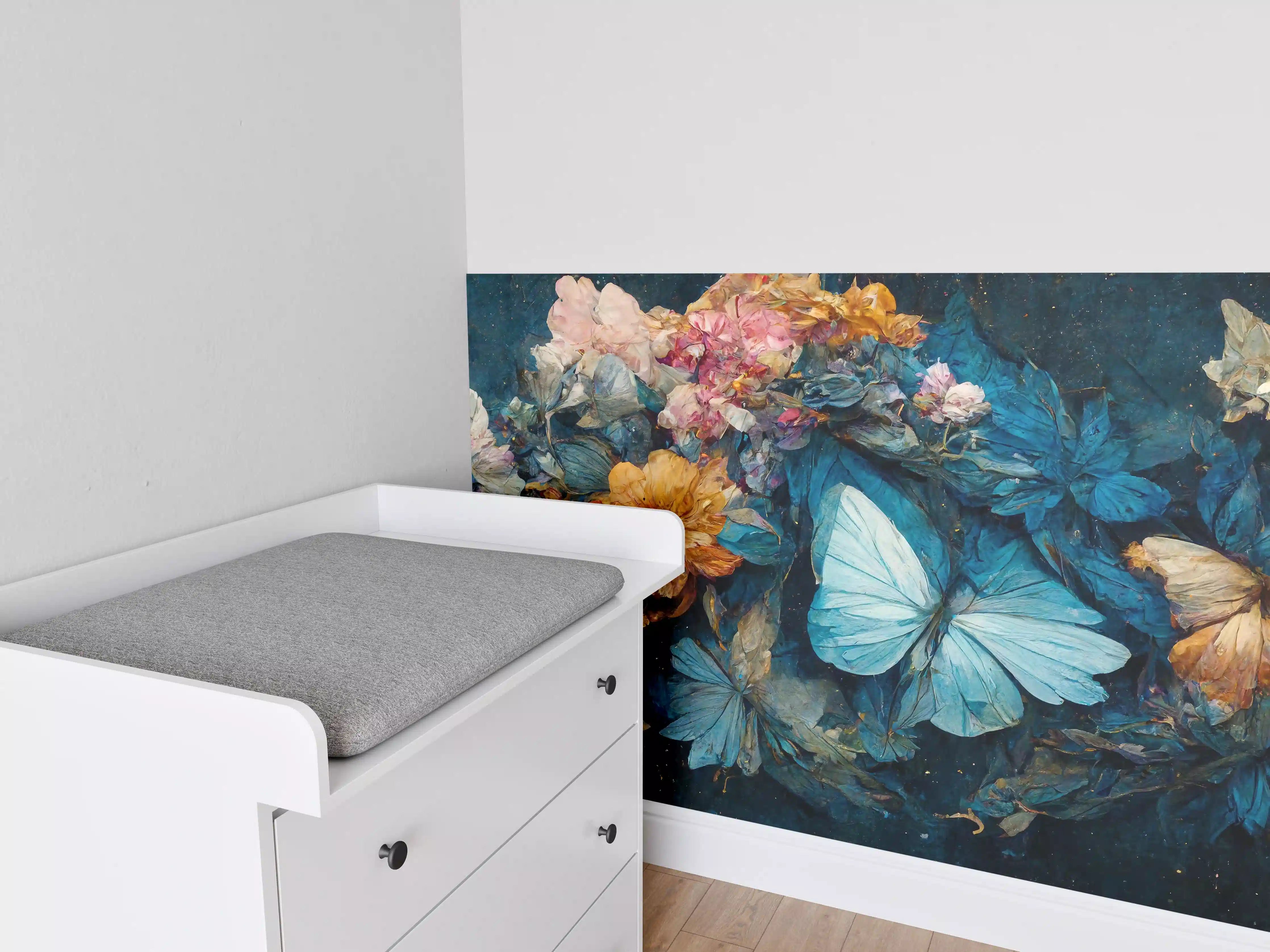 Babyzimmer Wandgestaltung - Blumengirlande mit Schmetterlingen