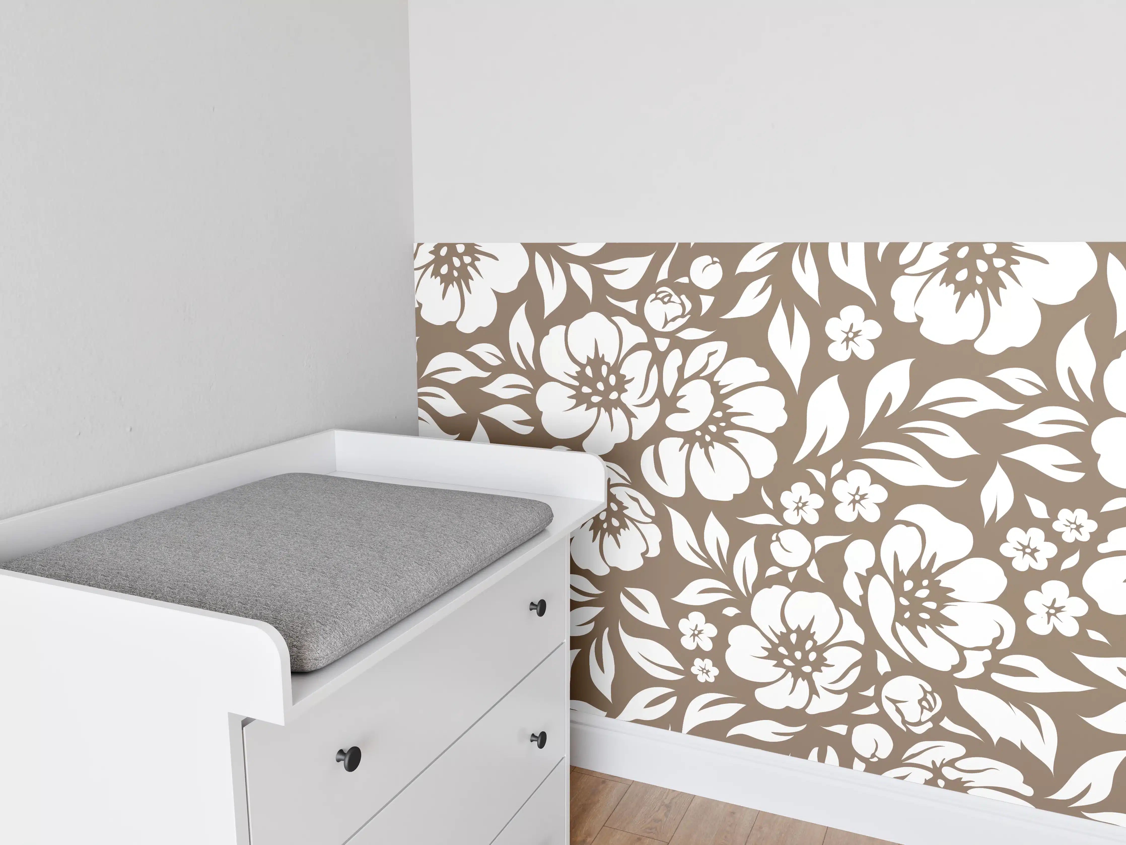 Babyzimmer Wandgestaltung - Blumenmuster in Braun