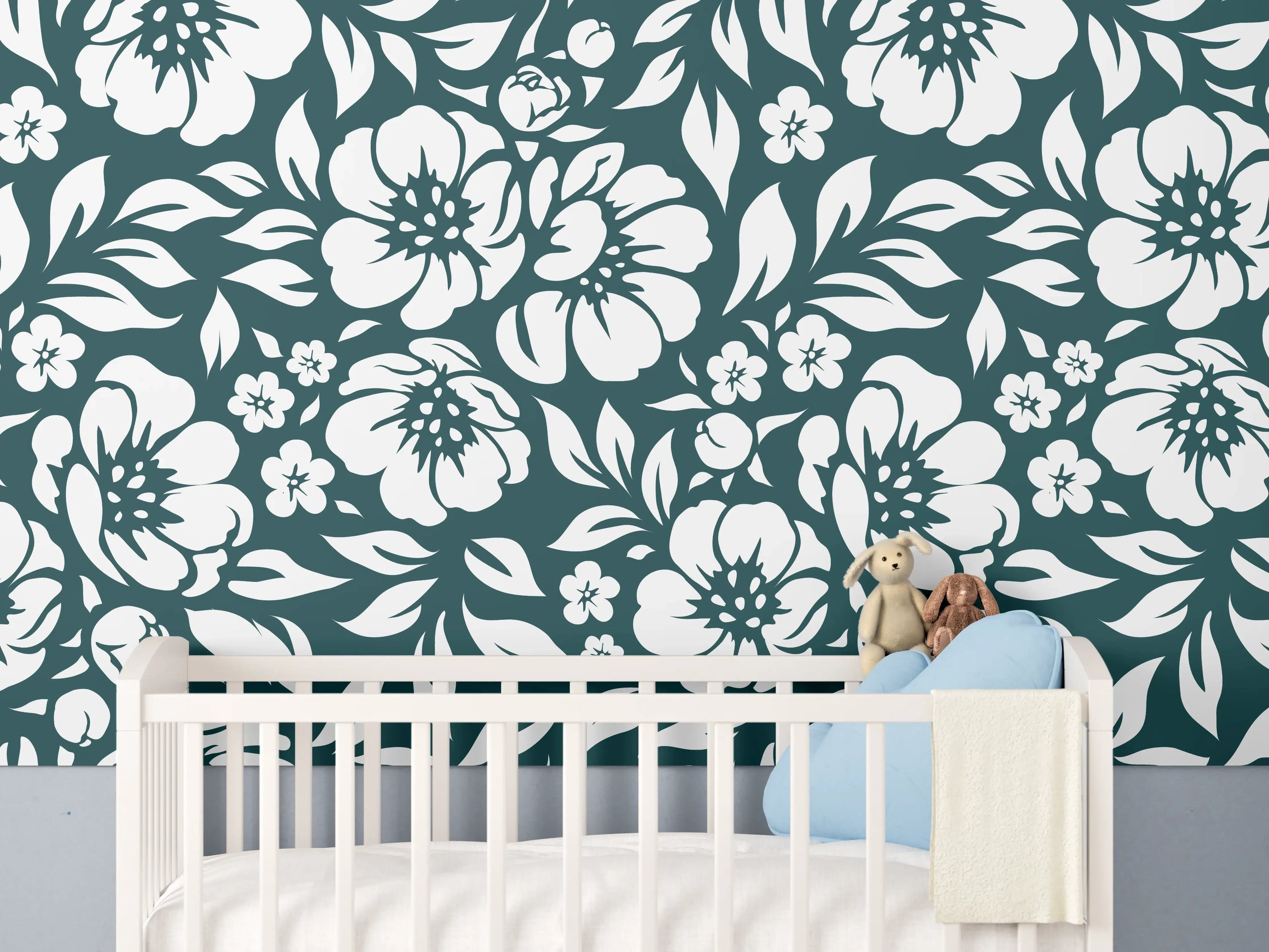 Babyzimmer Wandgestaltung - Blumenmuster in Fliesenform