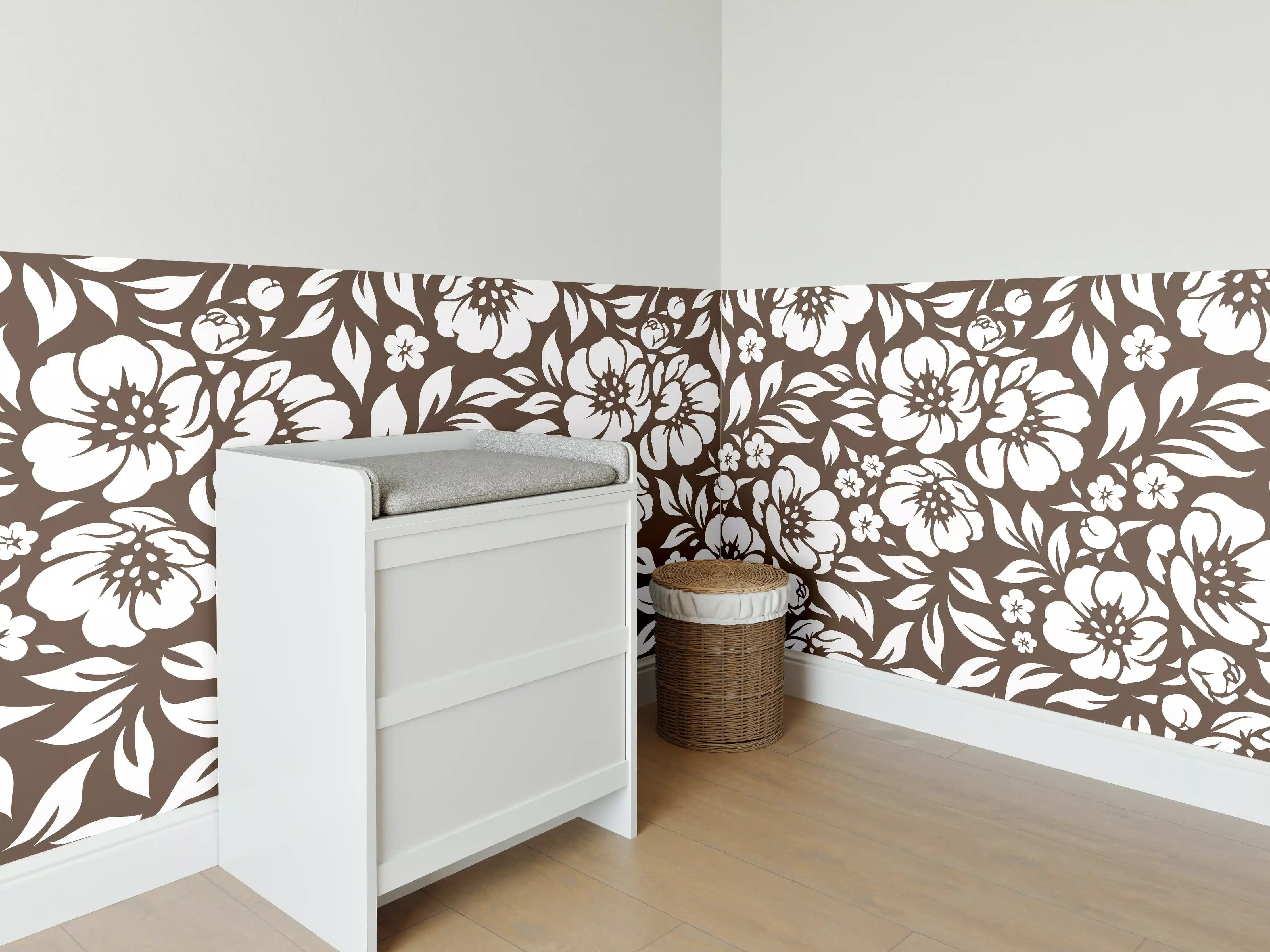 Babyzimmer Wandgestaltung - Blumenmuster mit braunen Akzenten