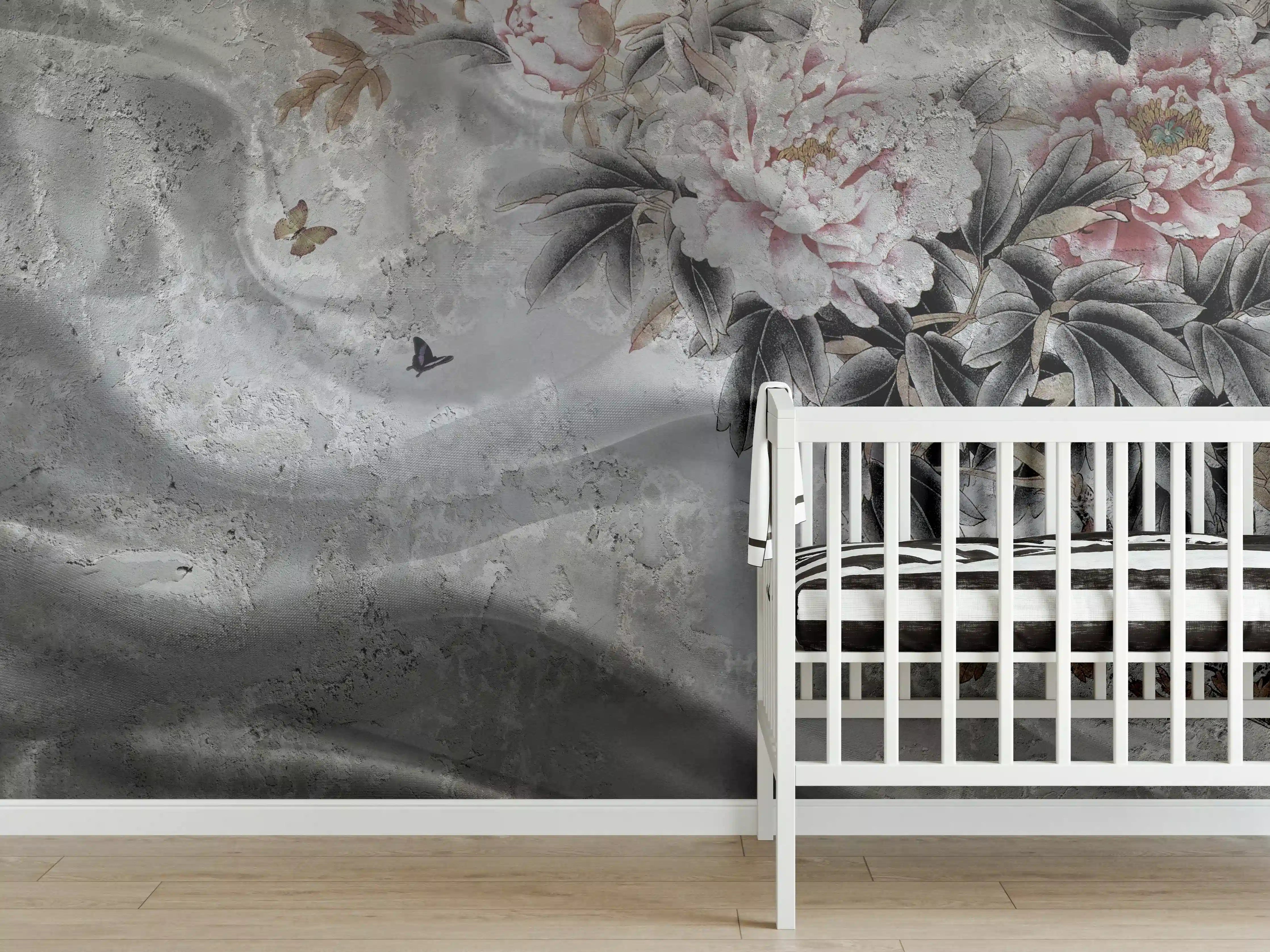 Babyzimmer Wandgestaltung - Blumenstrauß abgebildet auf Beton