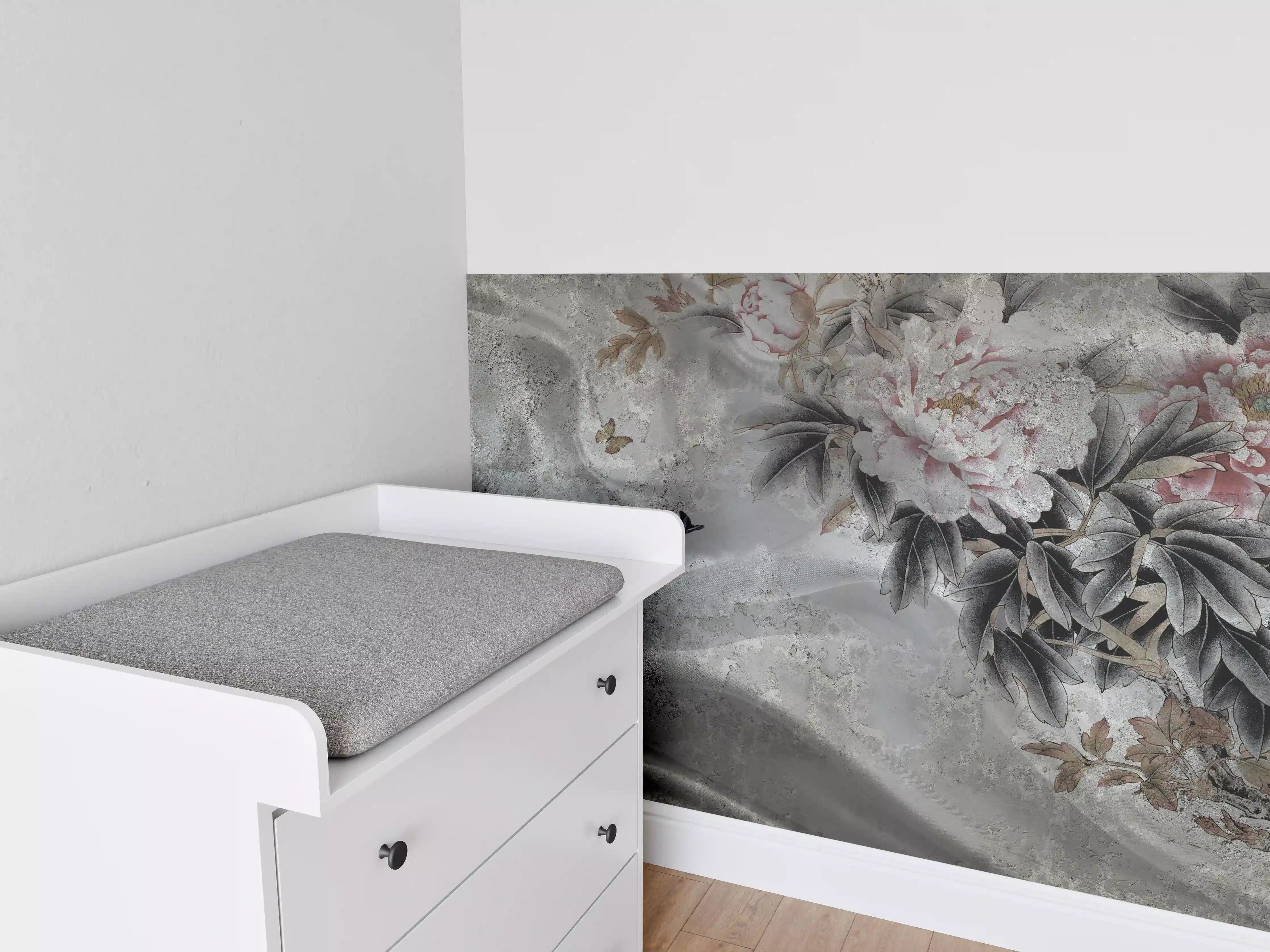 Babyzimmer Wandgestaltung - Blumenstrauß abgebildet auf Beton