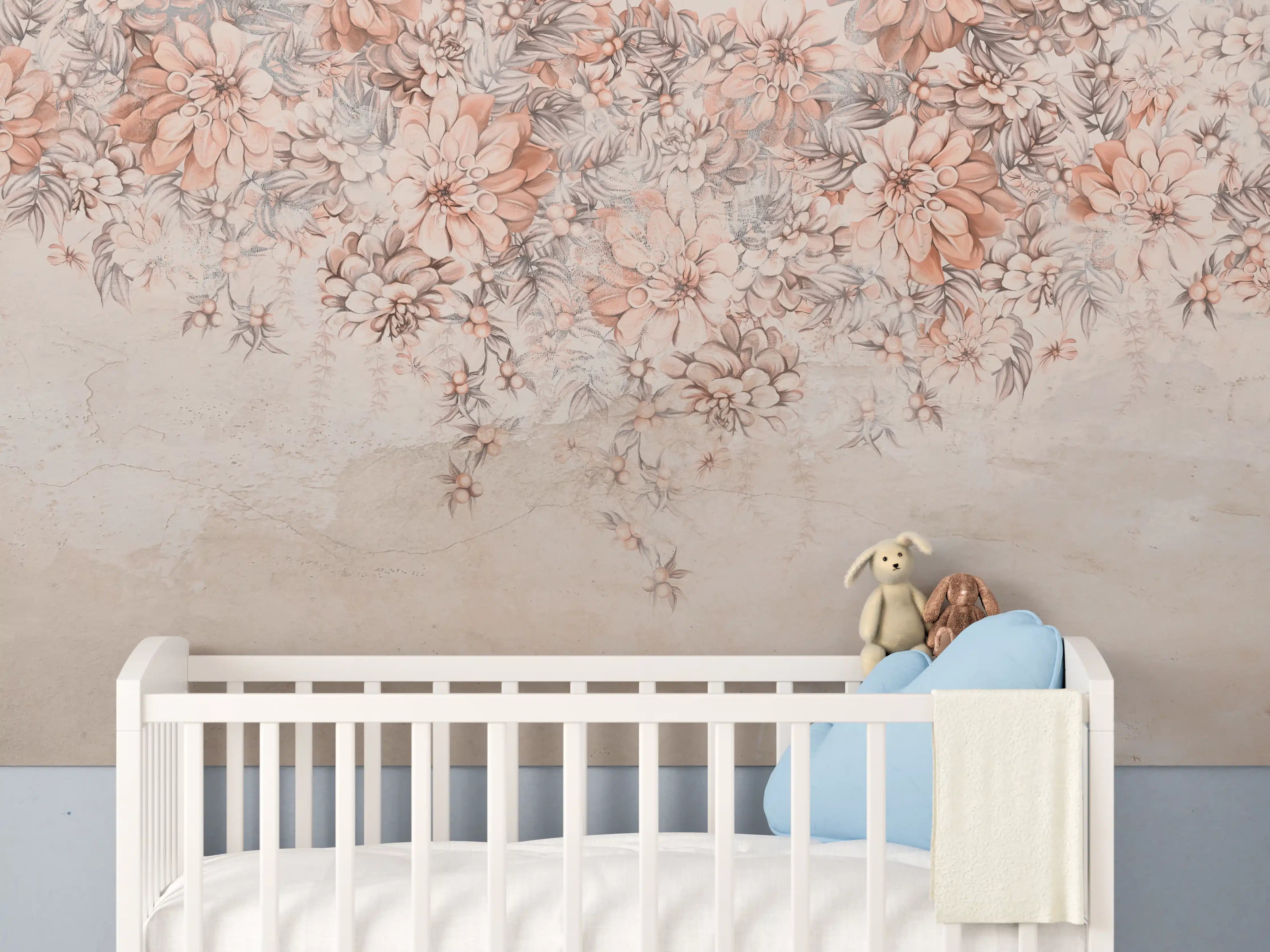 Babyzimmer Wandgestaltung - Blumige Grunge Darstellung