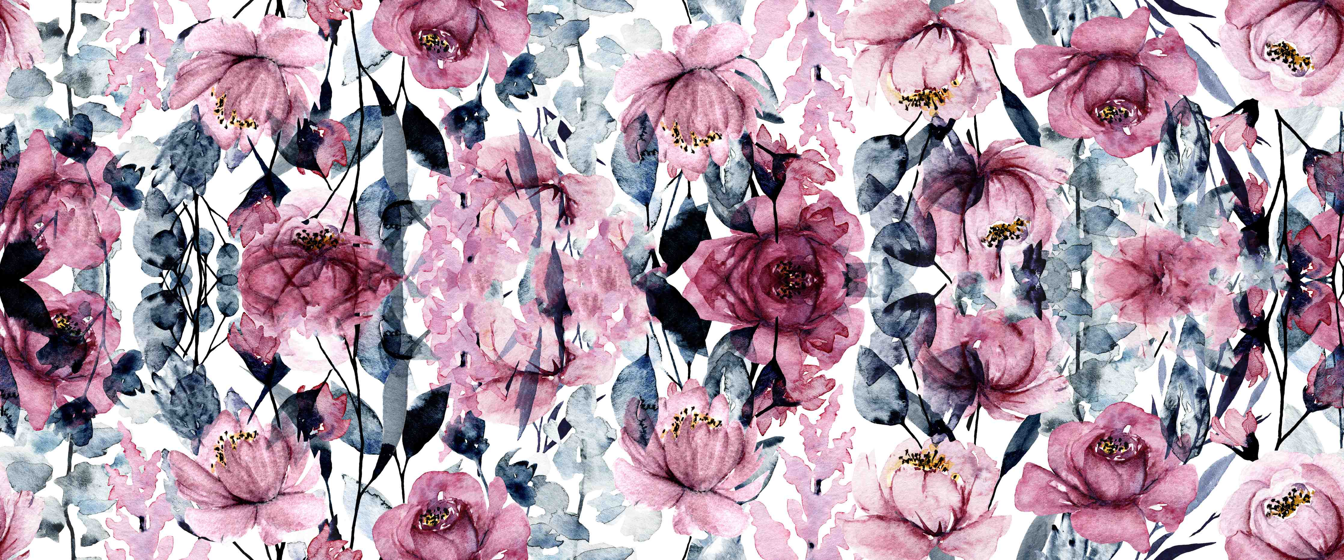 Babyzimmer Wandgestaltung-Blumige Wasserfarbe mit Rosa- und Blautönen