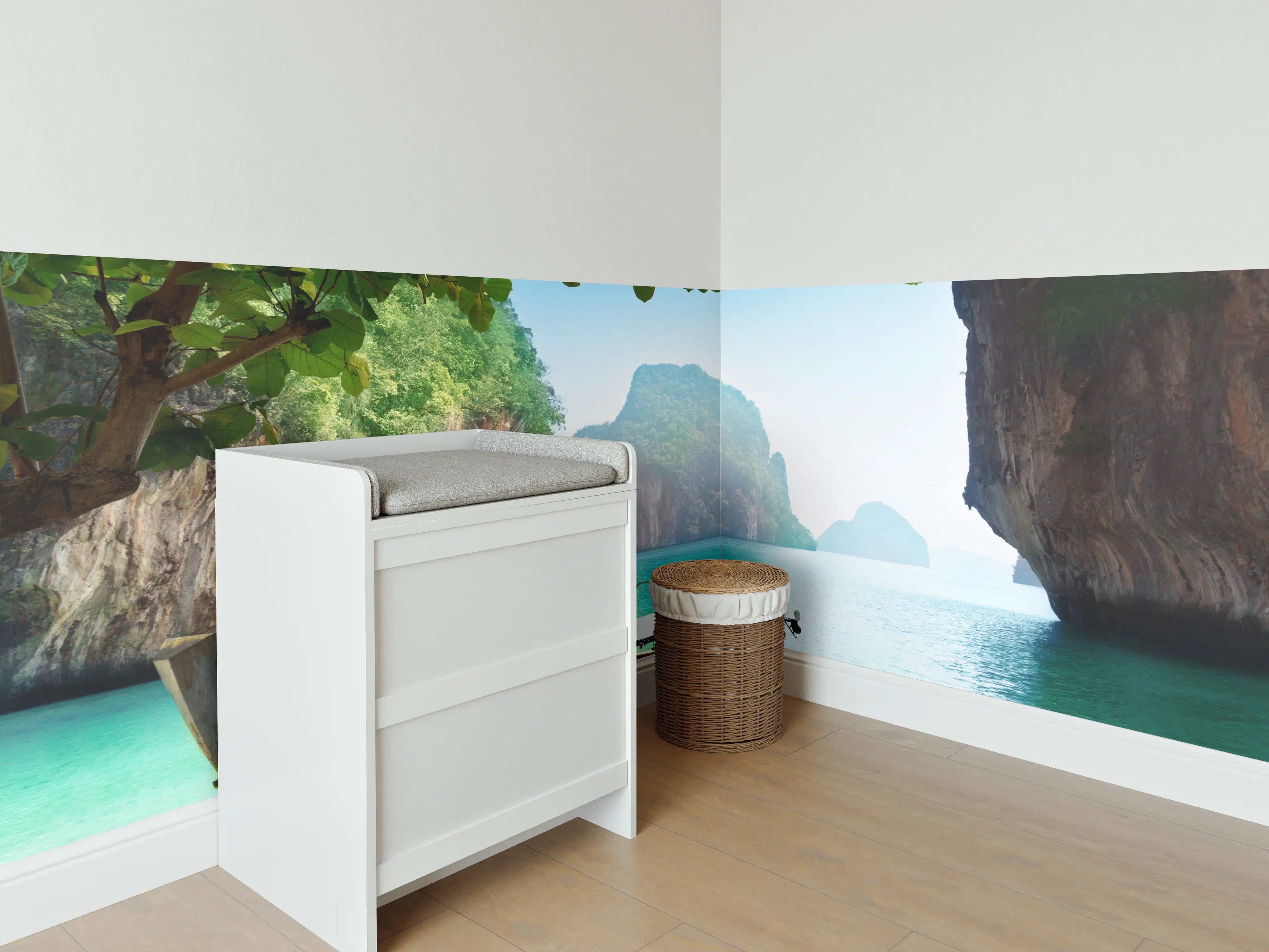 Babyzimmer Wandgestaltung - Boot auf kleiner Insel in Thailand