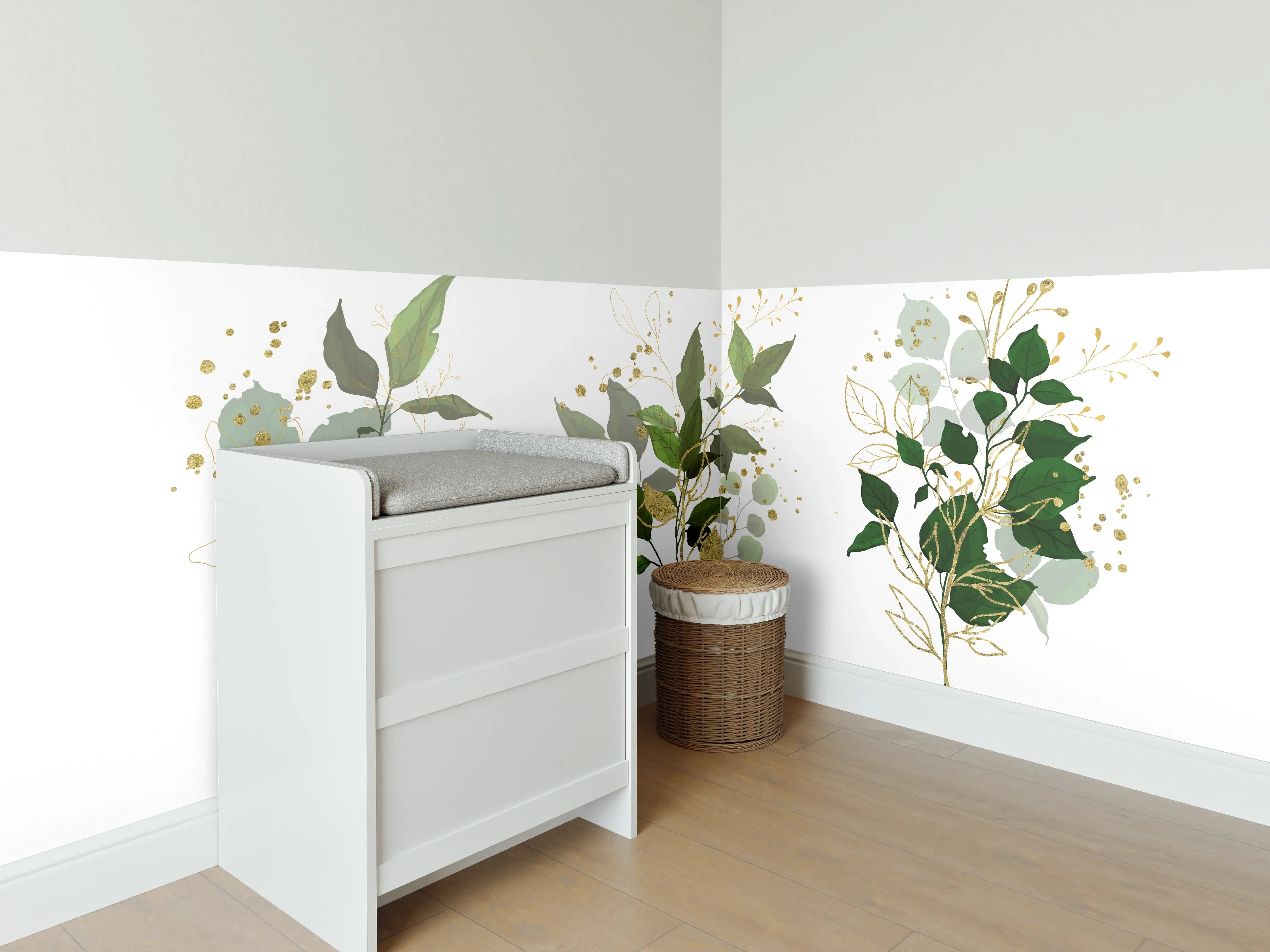 Babyzimmer Wandgestaltung - Botanik Gold Grün Dekor