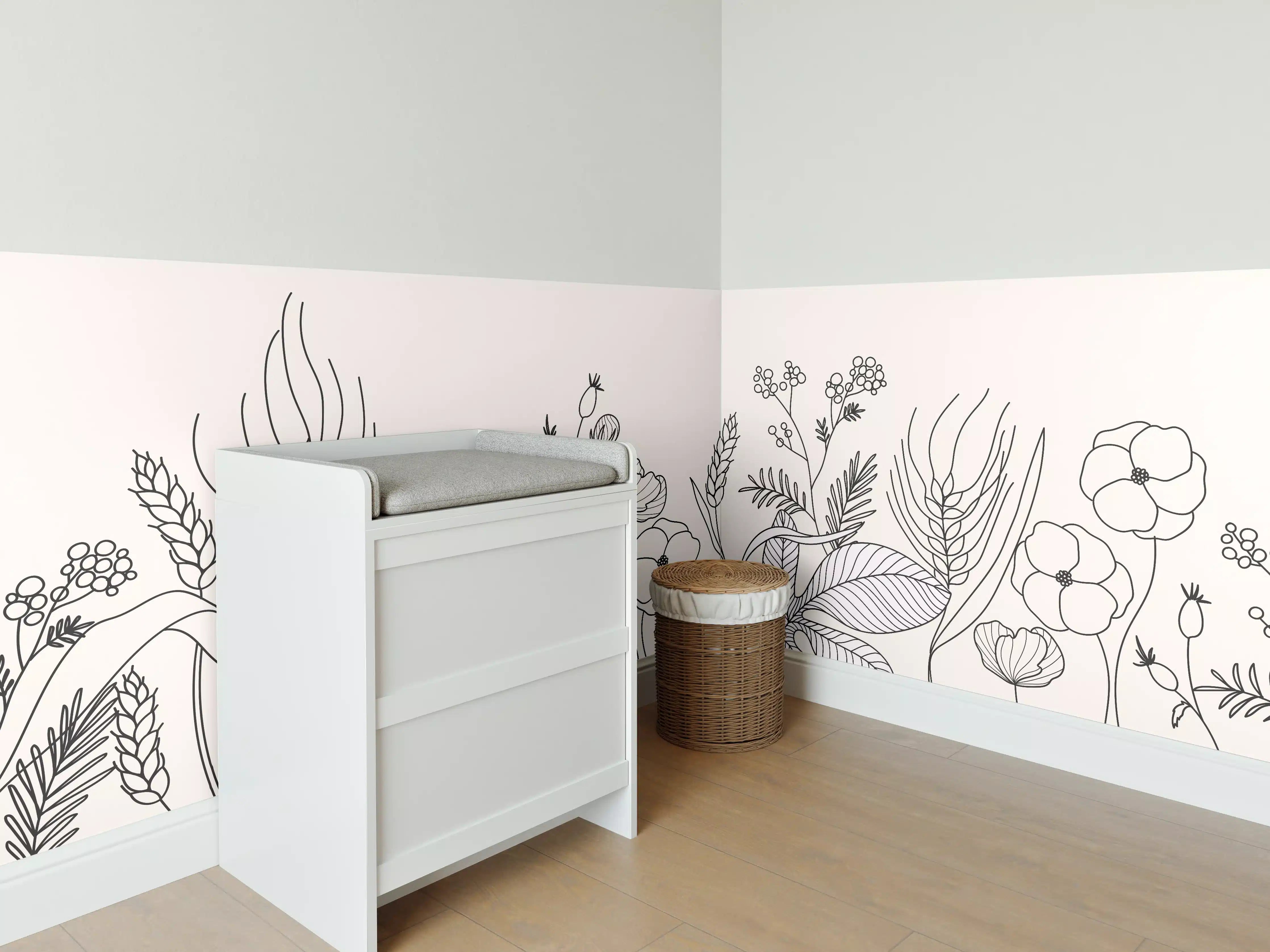 Babyzimmer Wandgestaltung - Botanische Linienzeichnung