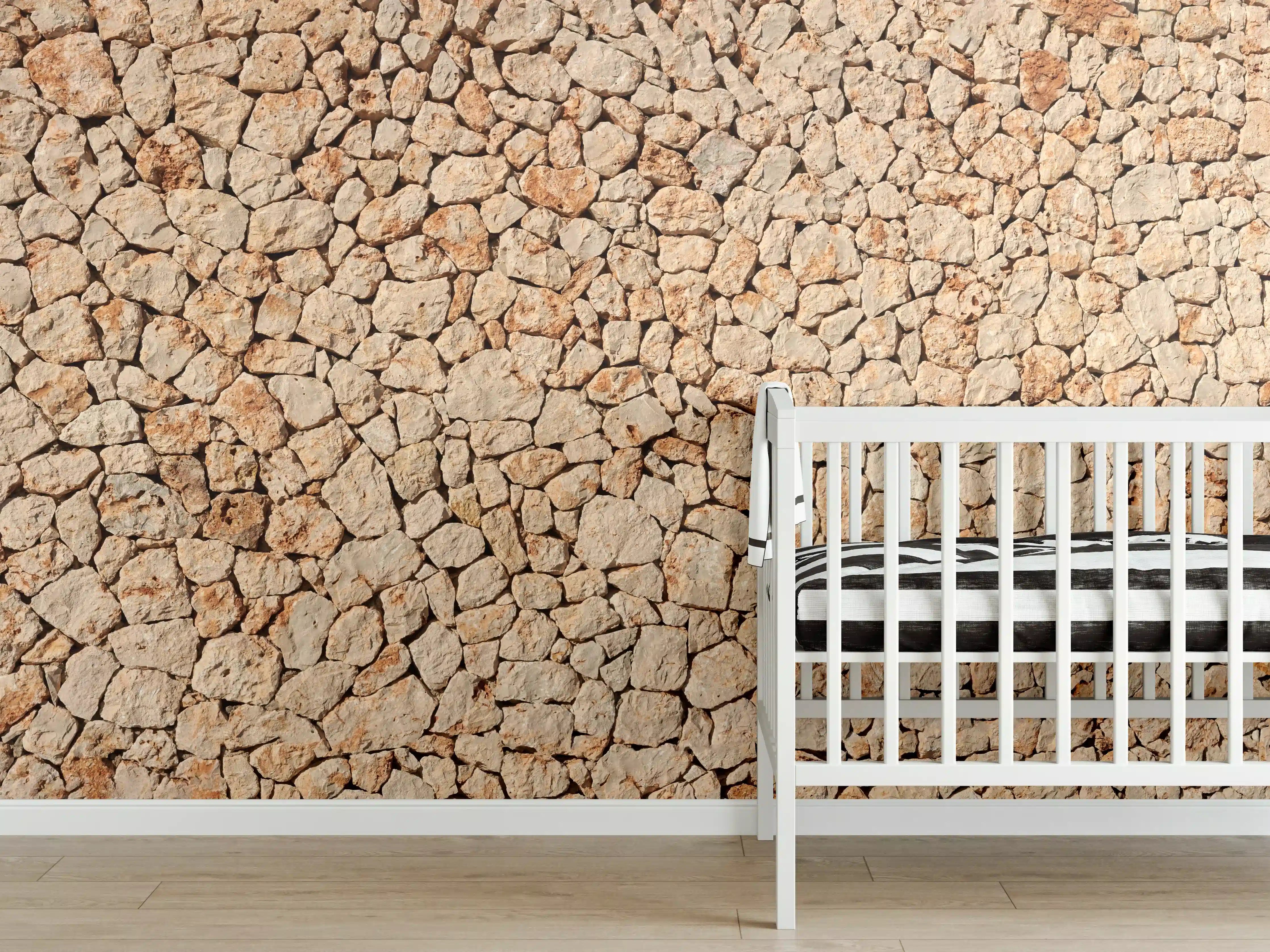 Babyzimmer Wandgestaltung - Bräunliche Panorama-Textur Steinmauer