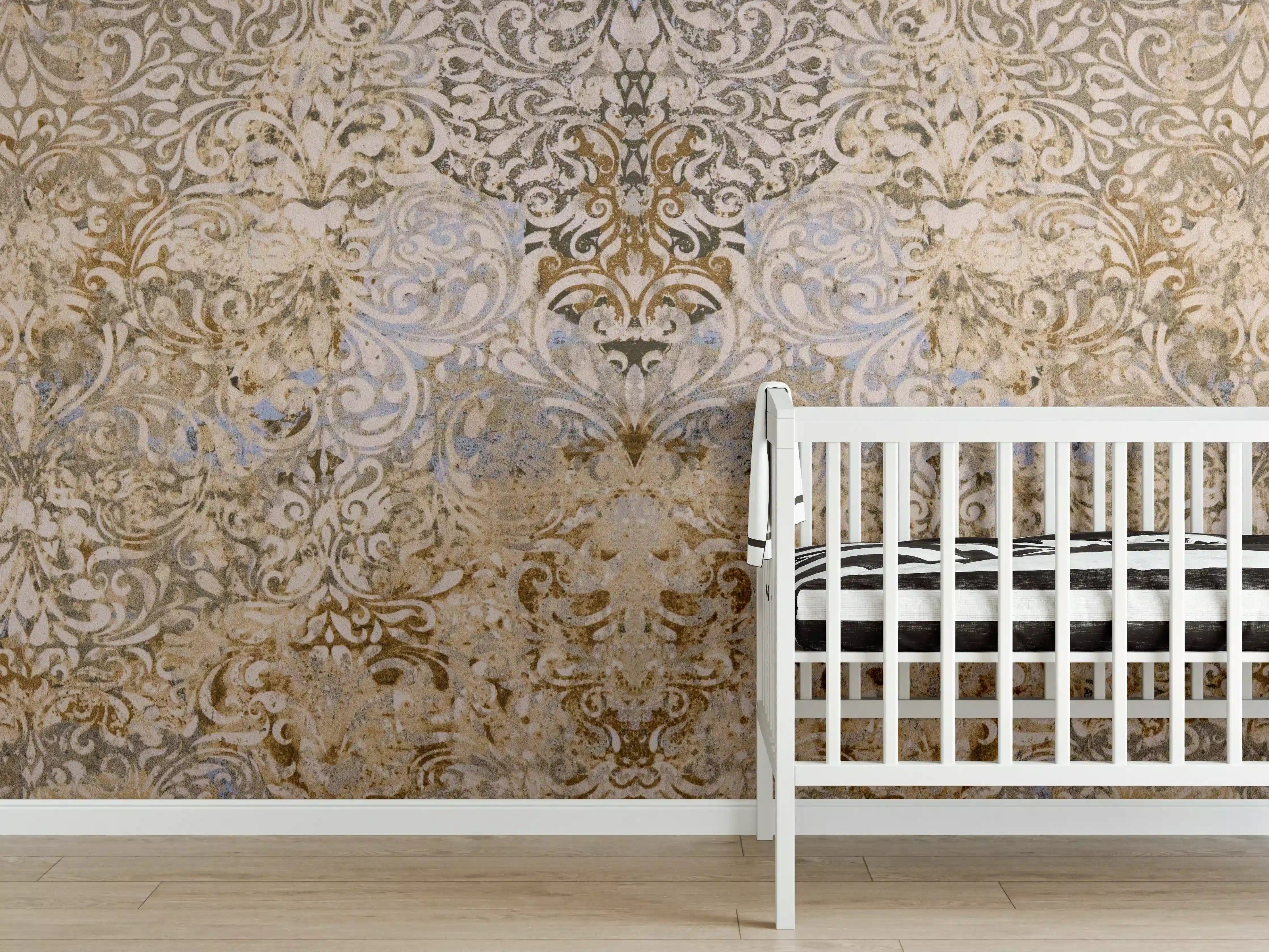 Babyzimmer Wandgestaltung - Bräunliche Vintage Tapete