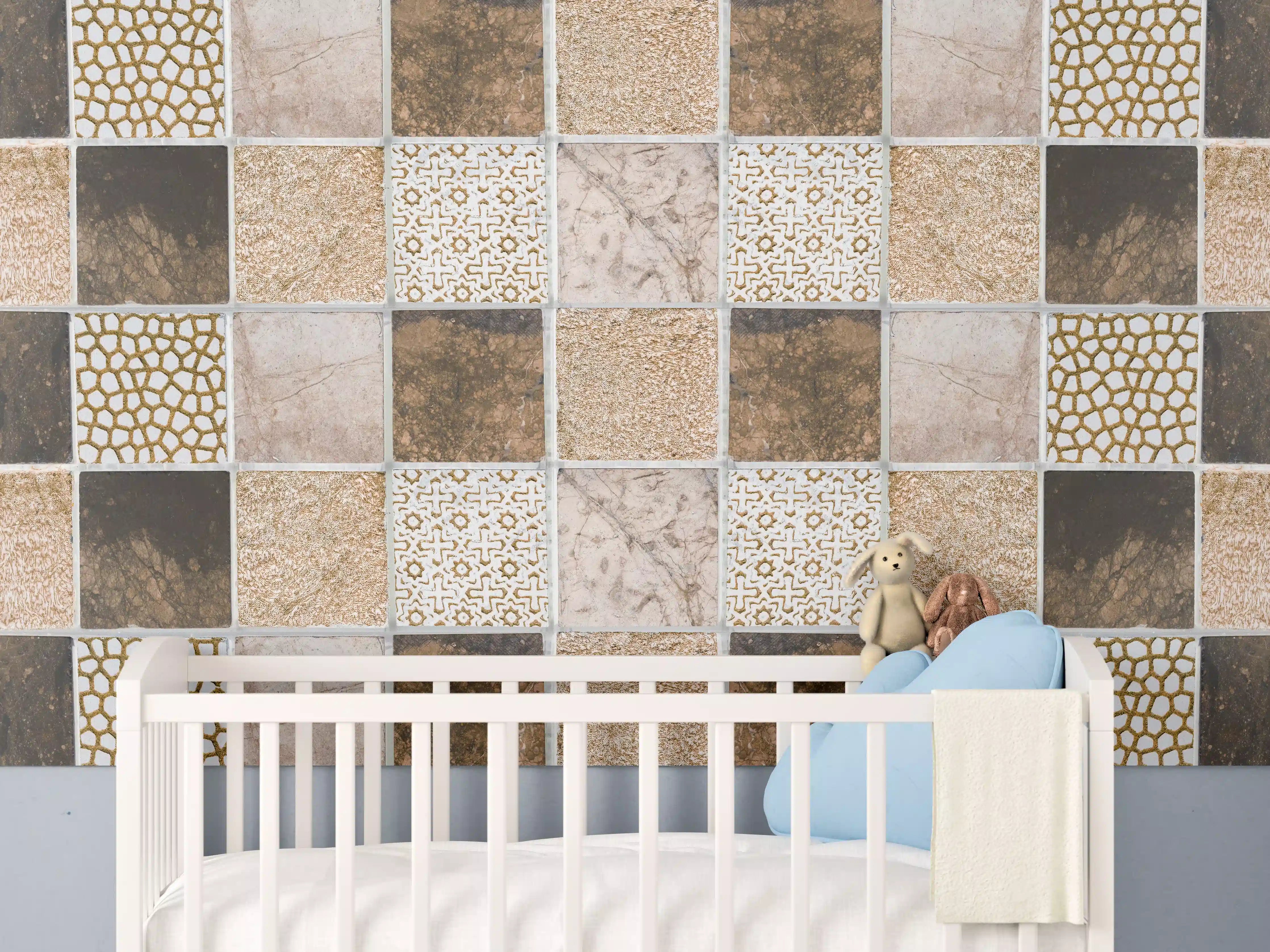 Babyzimmer Wandgestaltung - Bräunliche quadratische Mosaiktextur