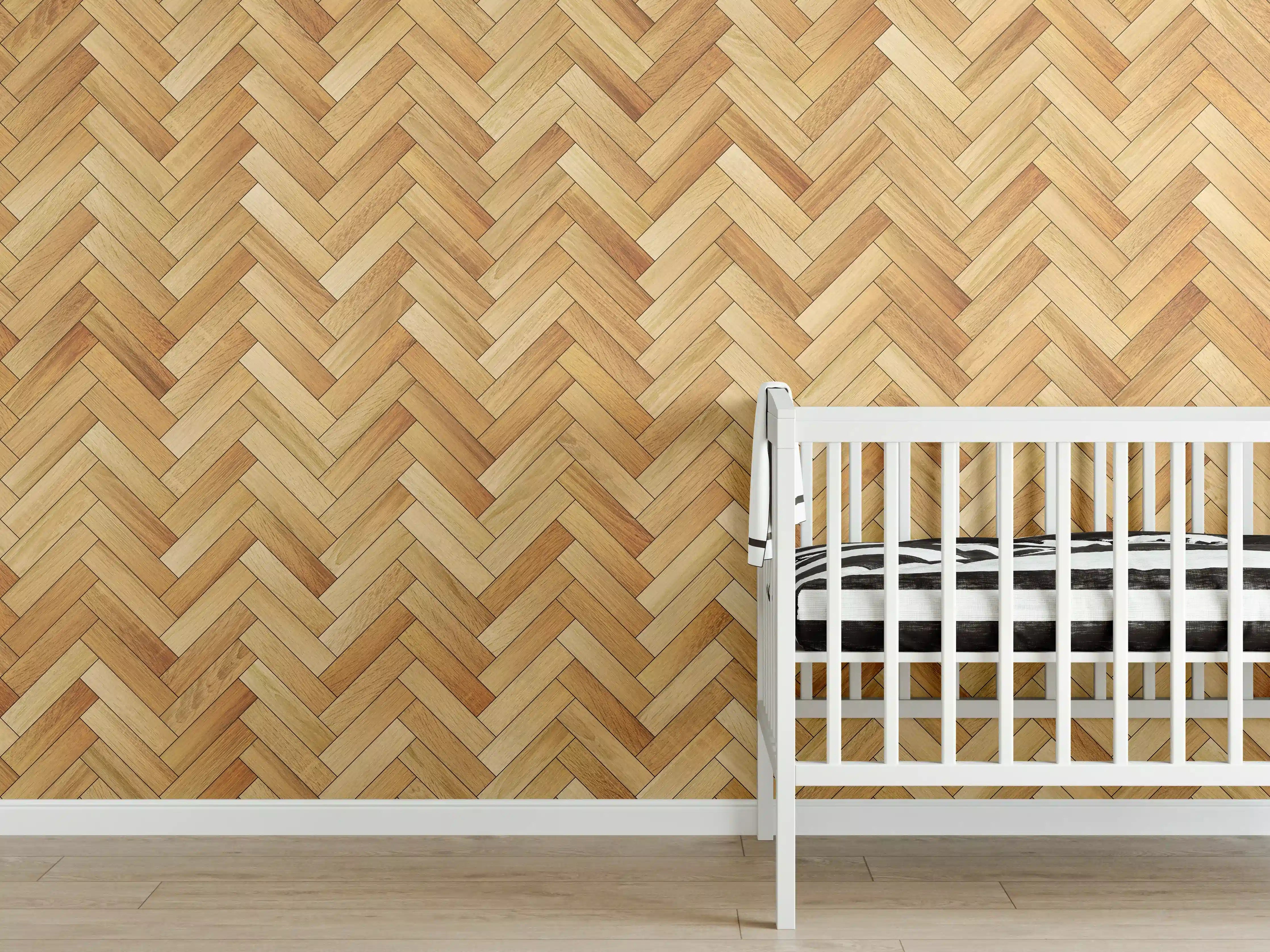 Babyzimmer Wandgestaltung - Bräunliches Rechtecks Holzmuster