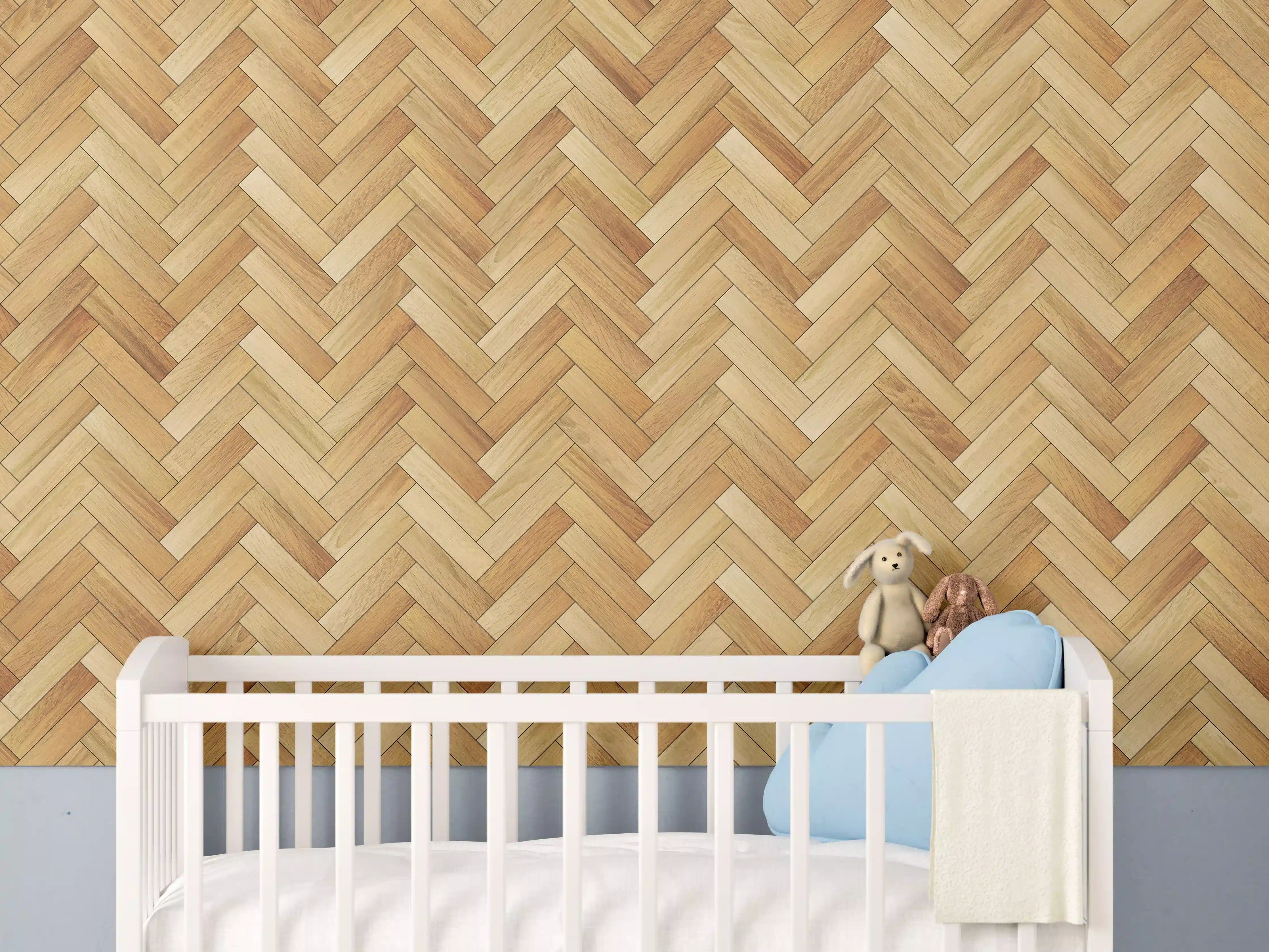 Babyzimmer Wandgestaltung - Bräunliches Rechtecks Holzmuster