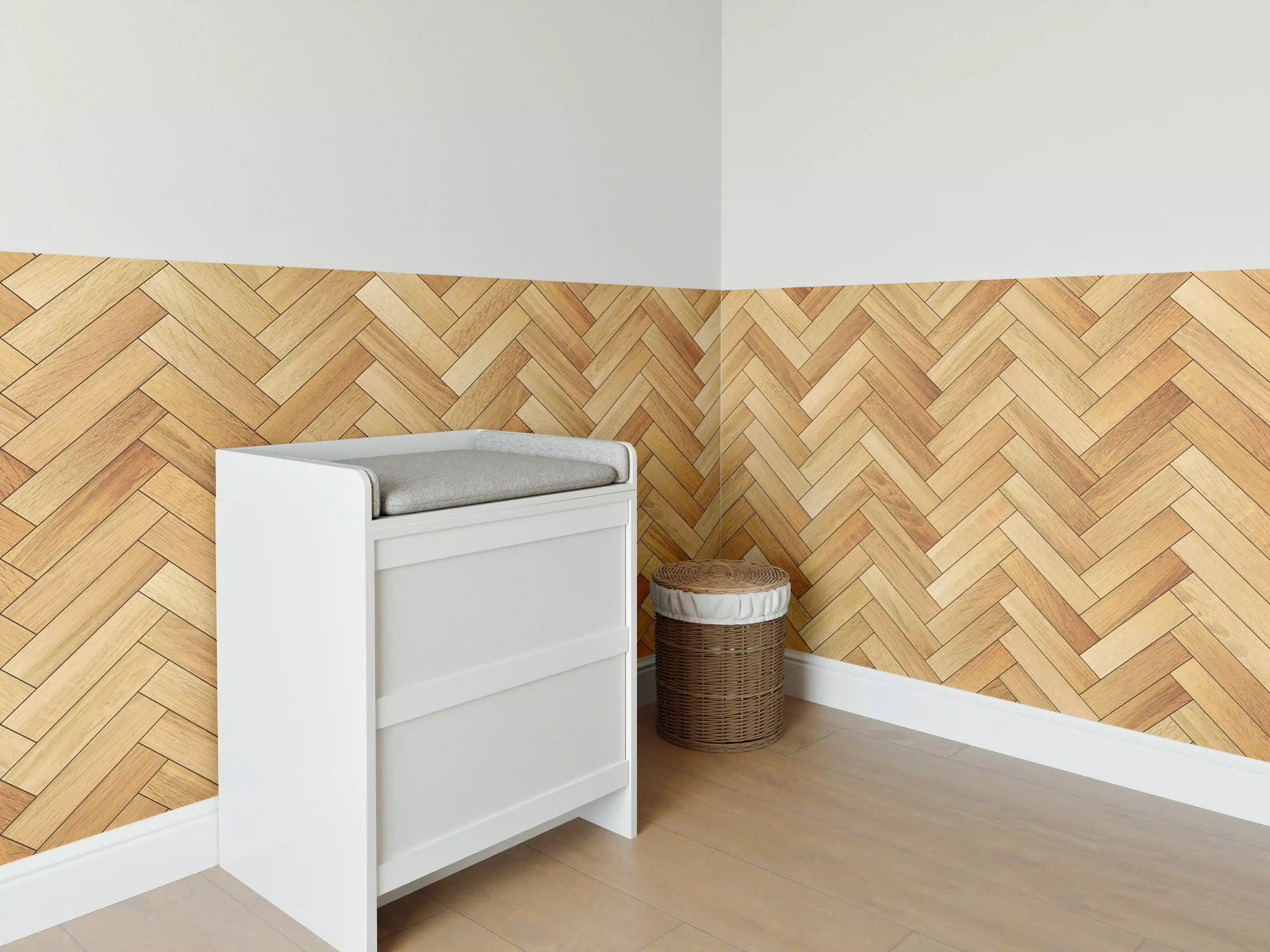 Babyzimmer Wandgestaltung - Bräunliches Rechtecks Holzmuster