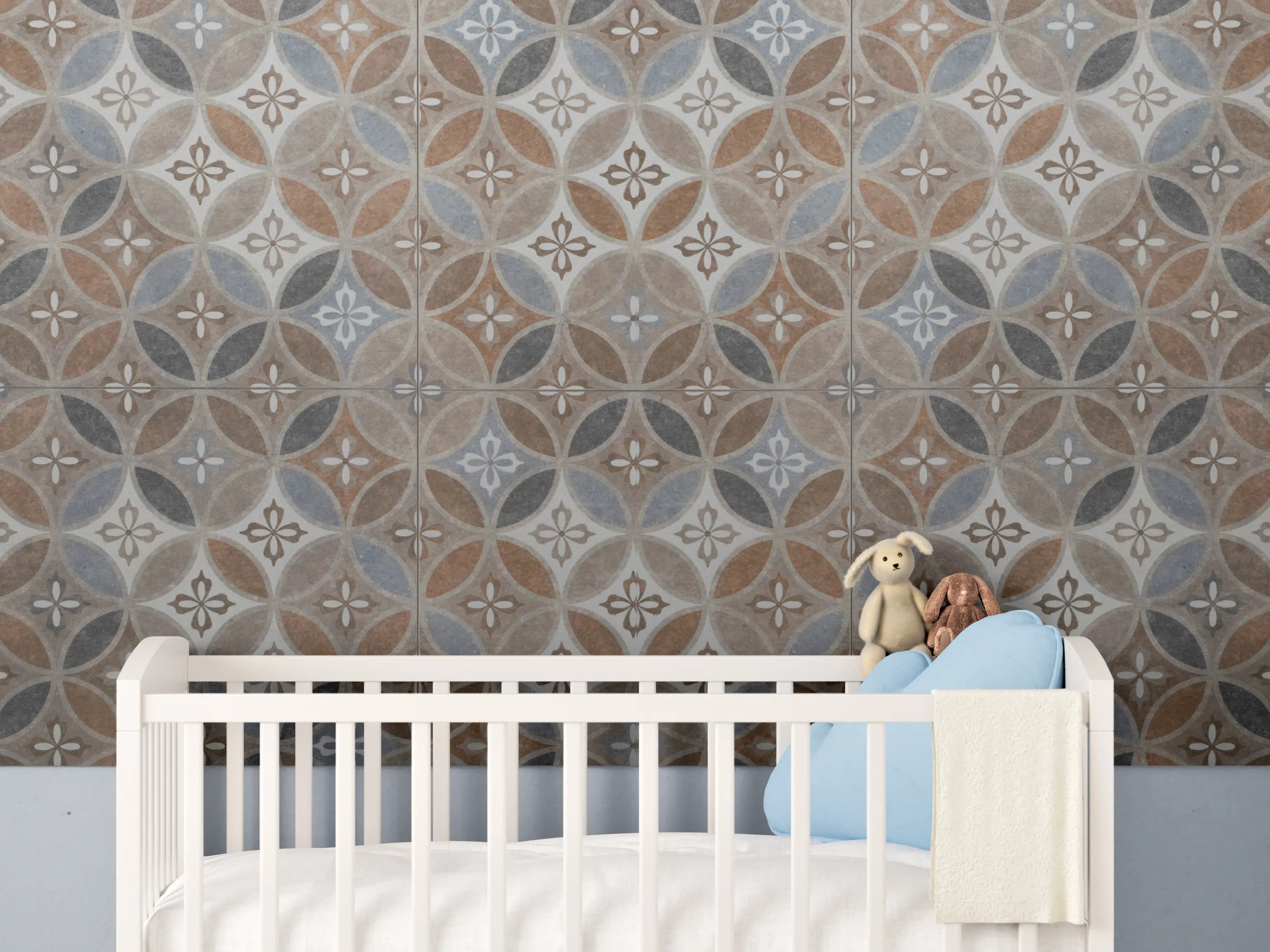 Babyzimmer Wandgestaltung - Braun-Beiges Vintage Mosaik