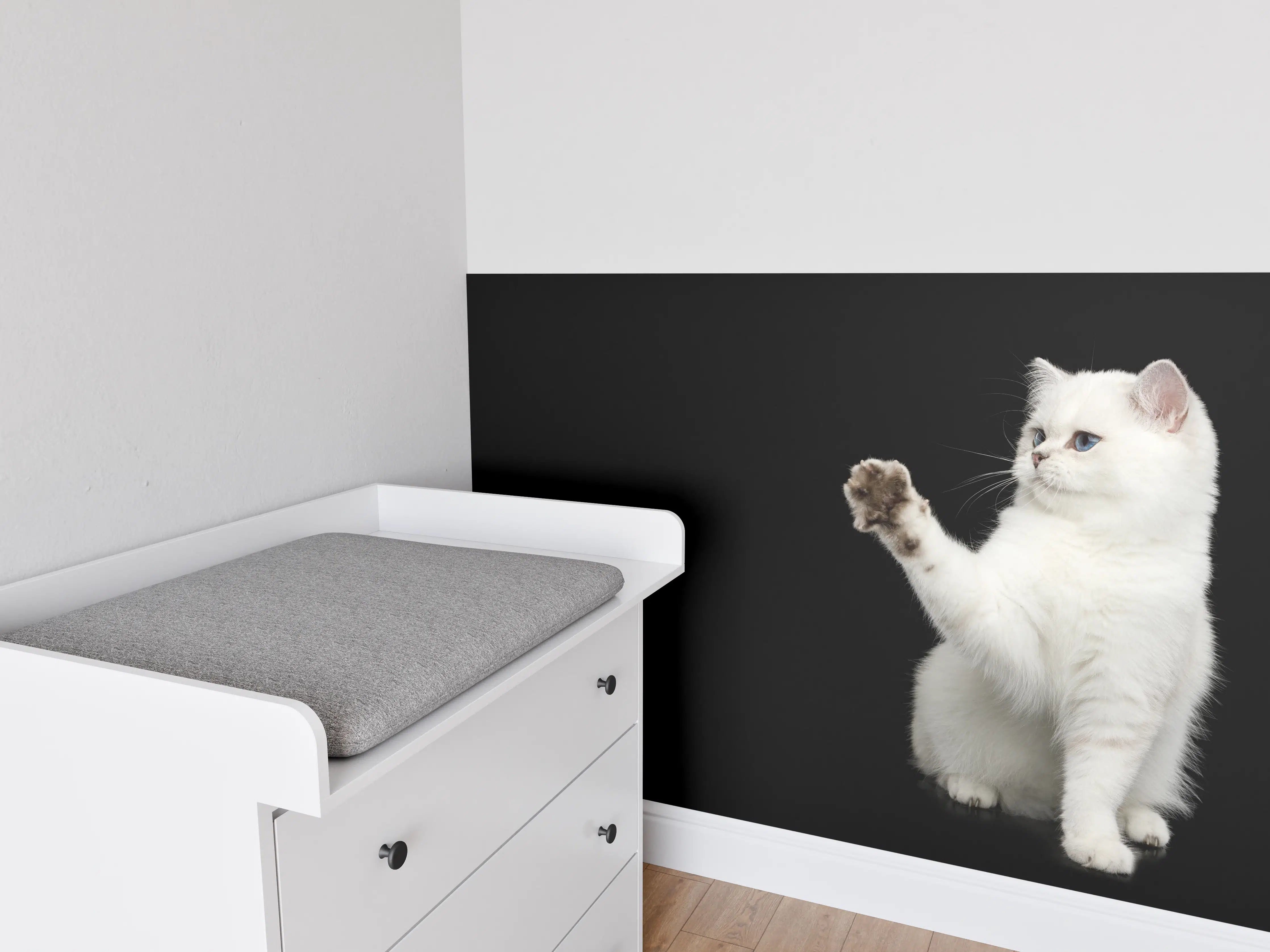 Babyzimmer Wandgestaltung - British weiße Katze