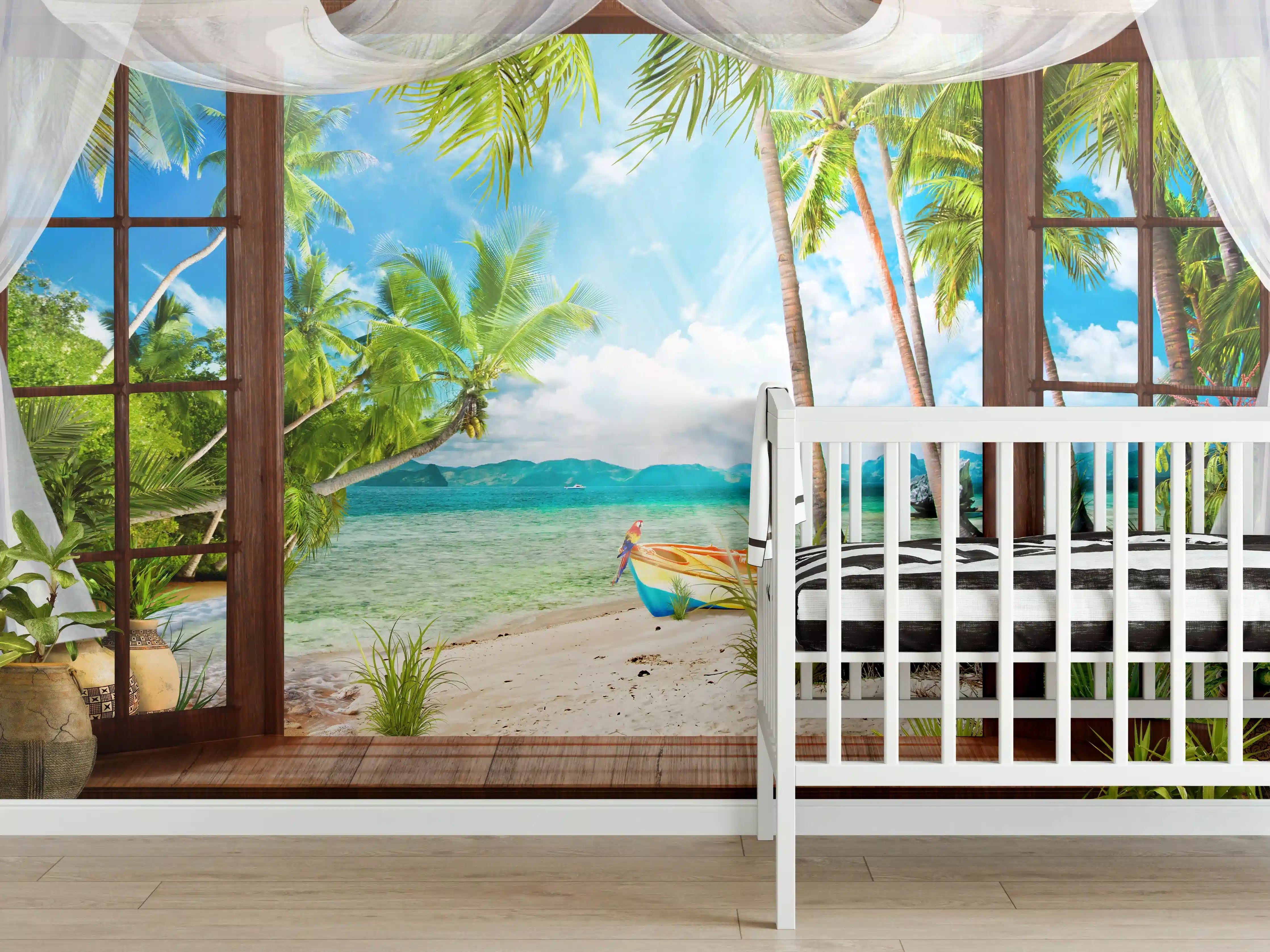 Babyzimmer Wandgestaltung - Bungalow mit Blick aufs Meer