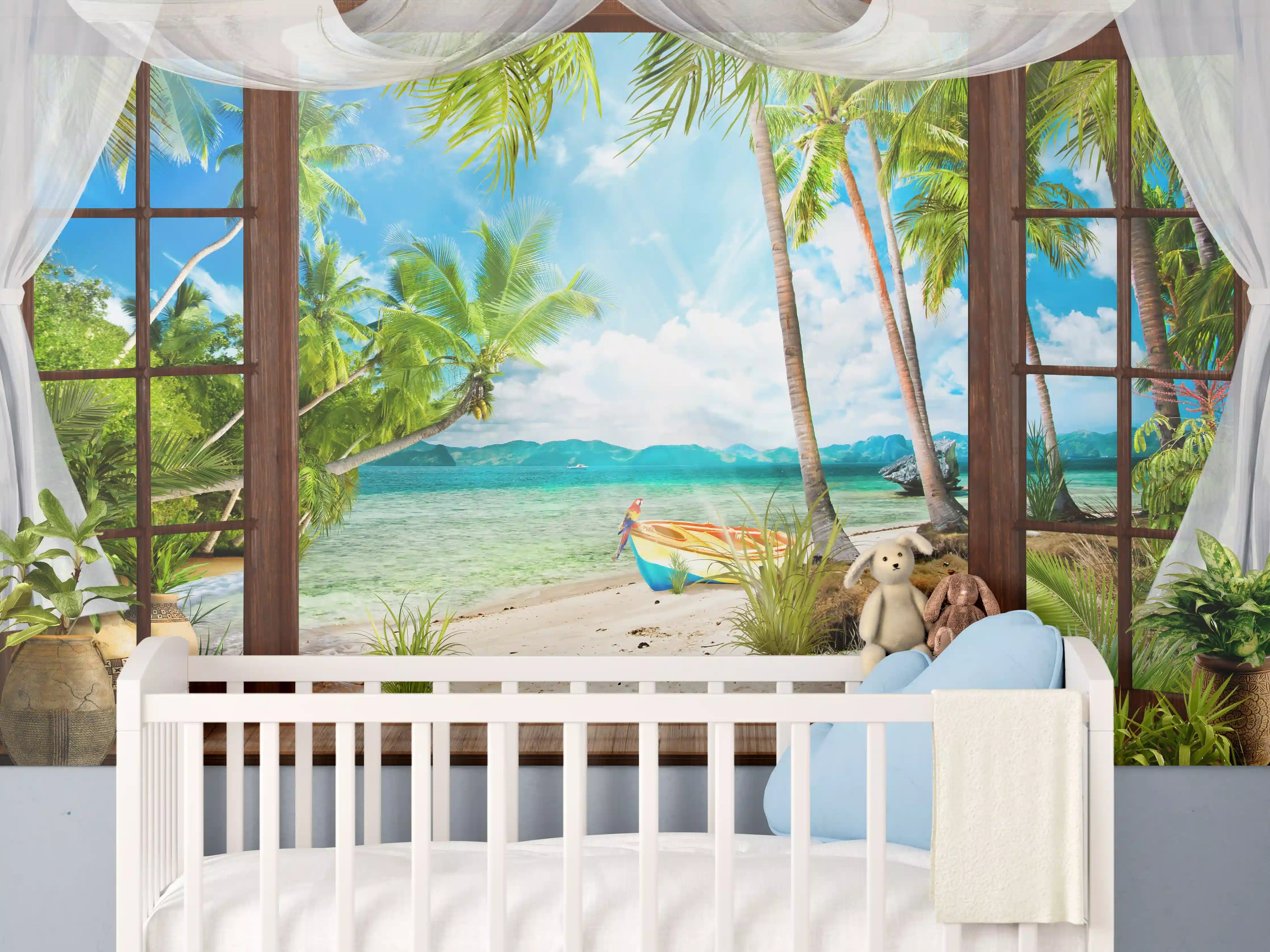 Babyzimmer Wandgestaltung - Bungalow mit Blick aufs Meer