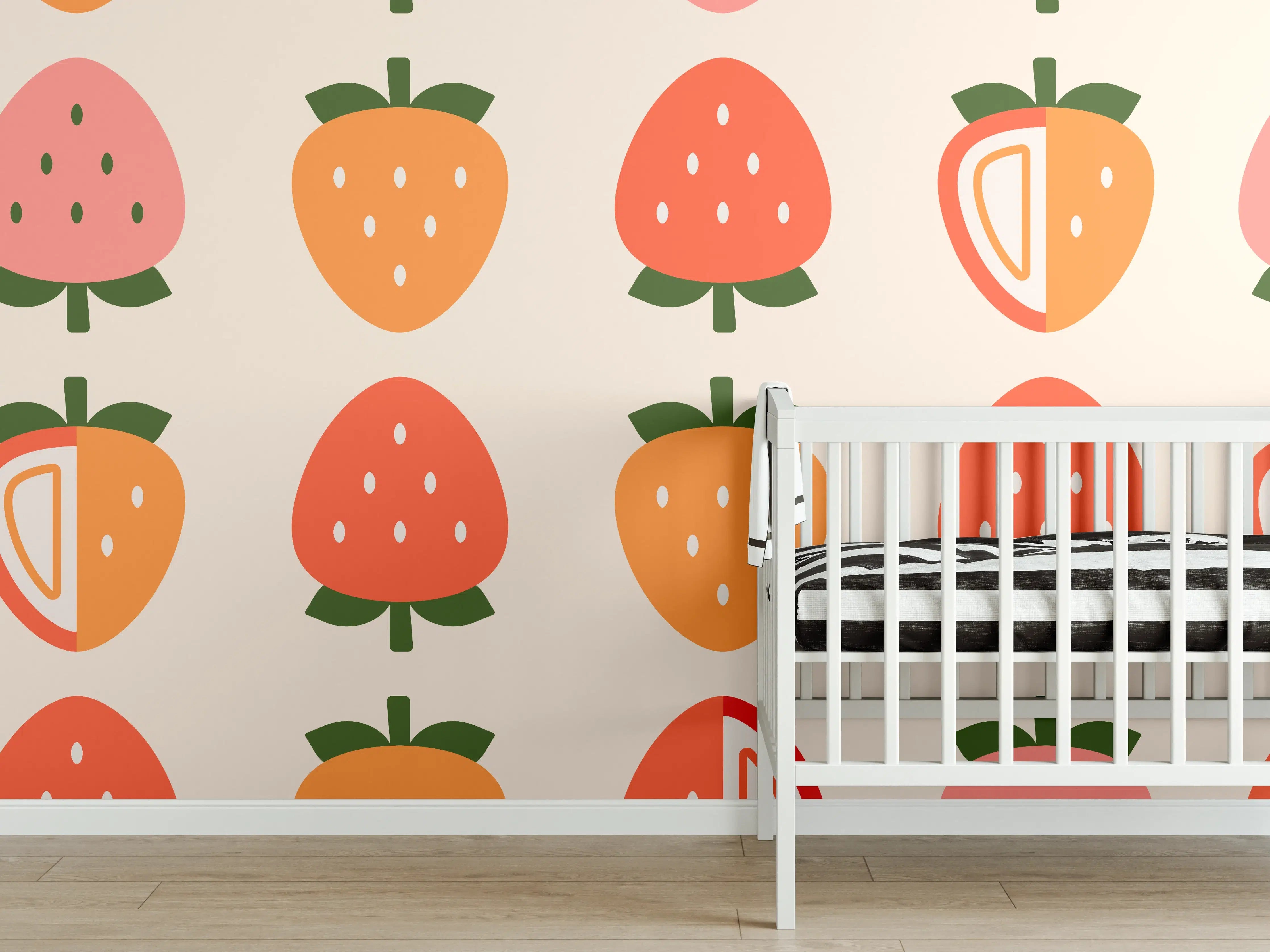 Babyzimmer Wandgestaltung - Bunte Beerenmuster in warmen Farbtönen