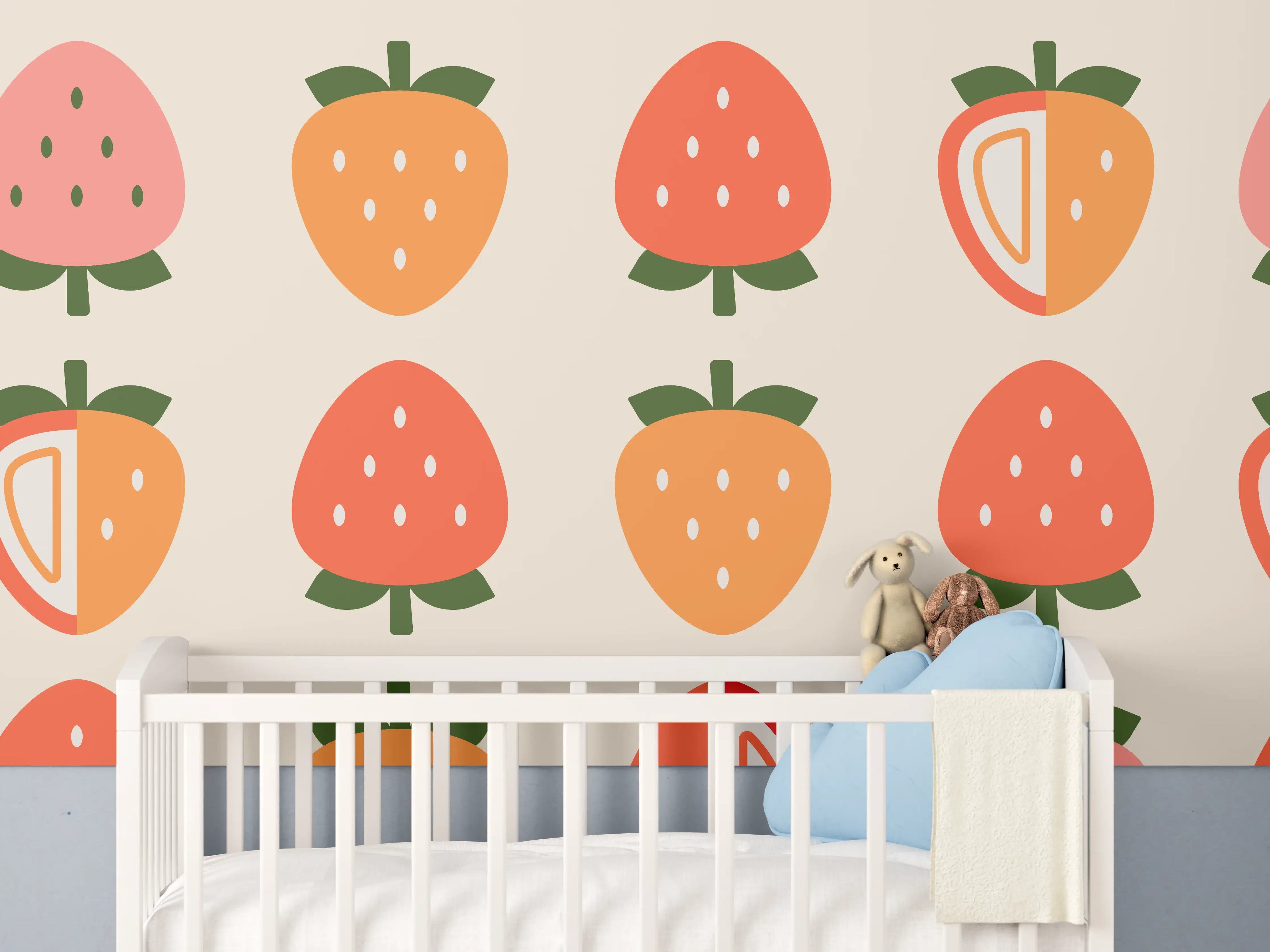 Babyzimmer Wandgestaltung - Bunte Beerenmuster in warmen Farbtönen