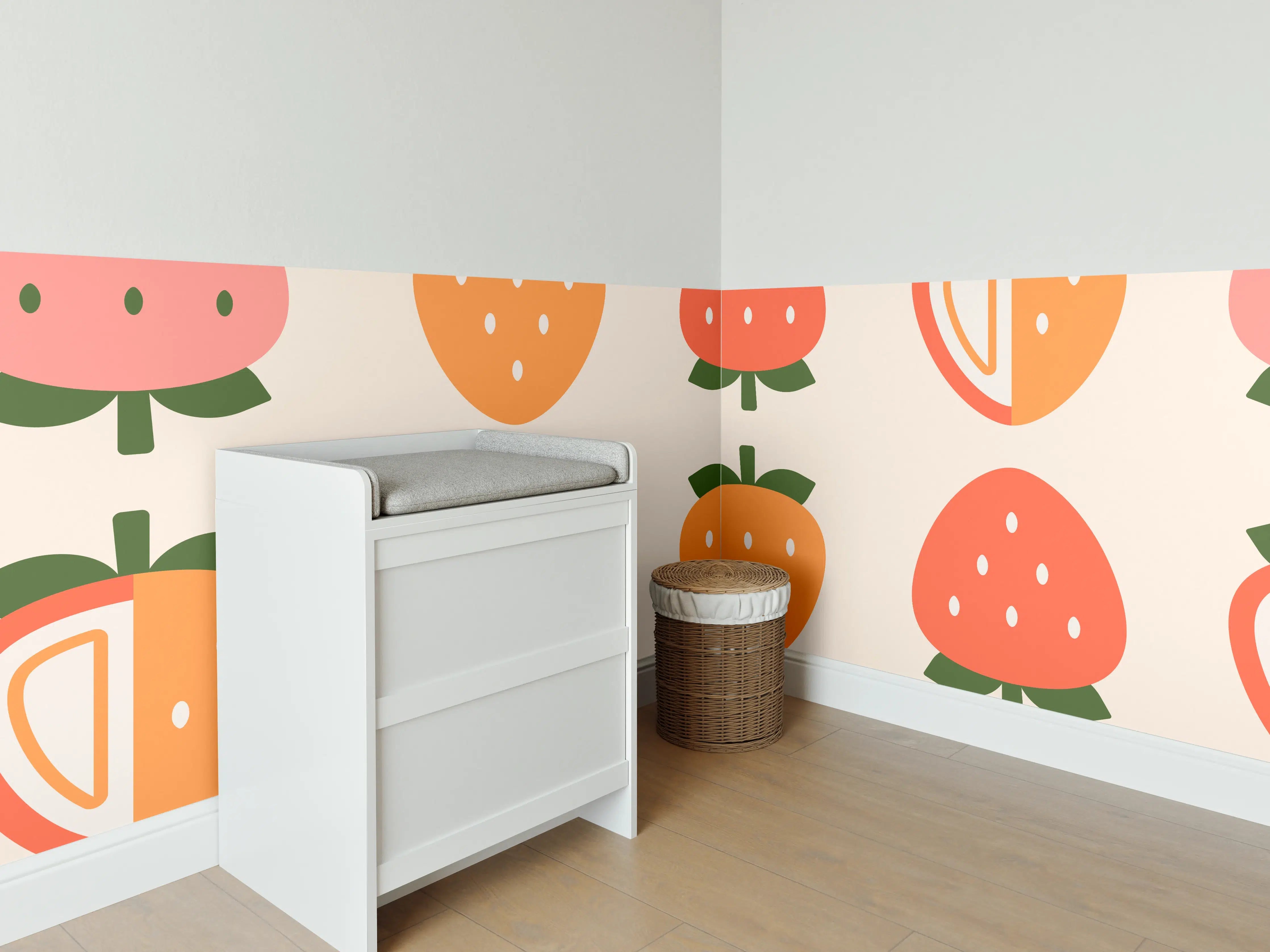 Babyzimmer Wandgestaltung - Bunte Beerenmuster in warmen Farbtönen