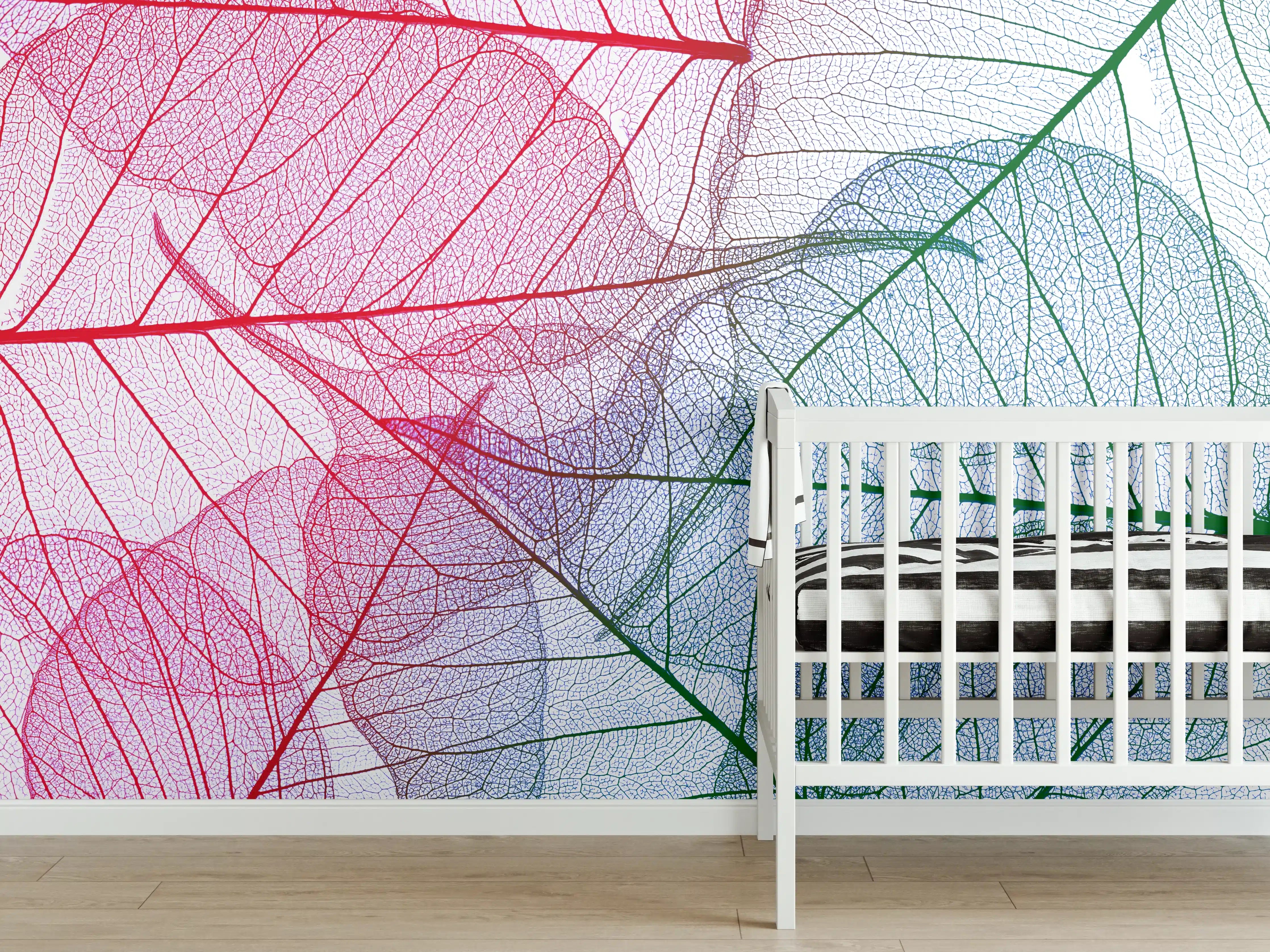 Babyzimmer Wandgestaltung - Bunte Blattadern Textur