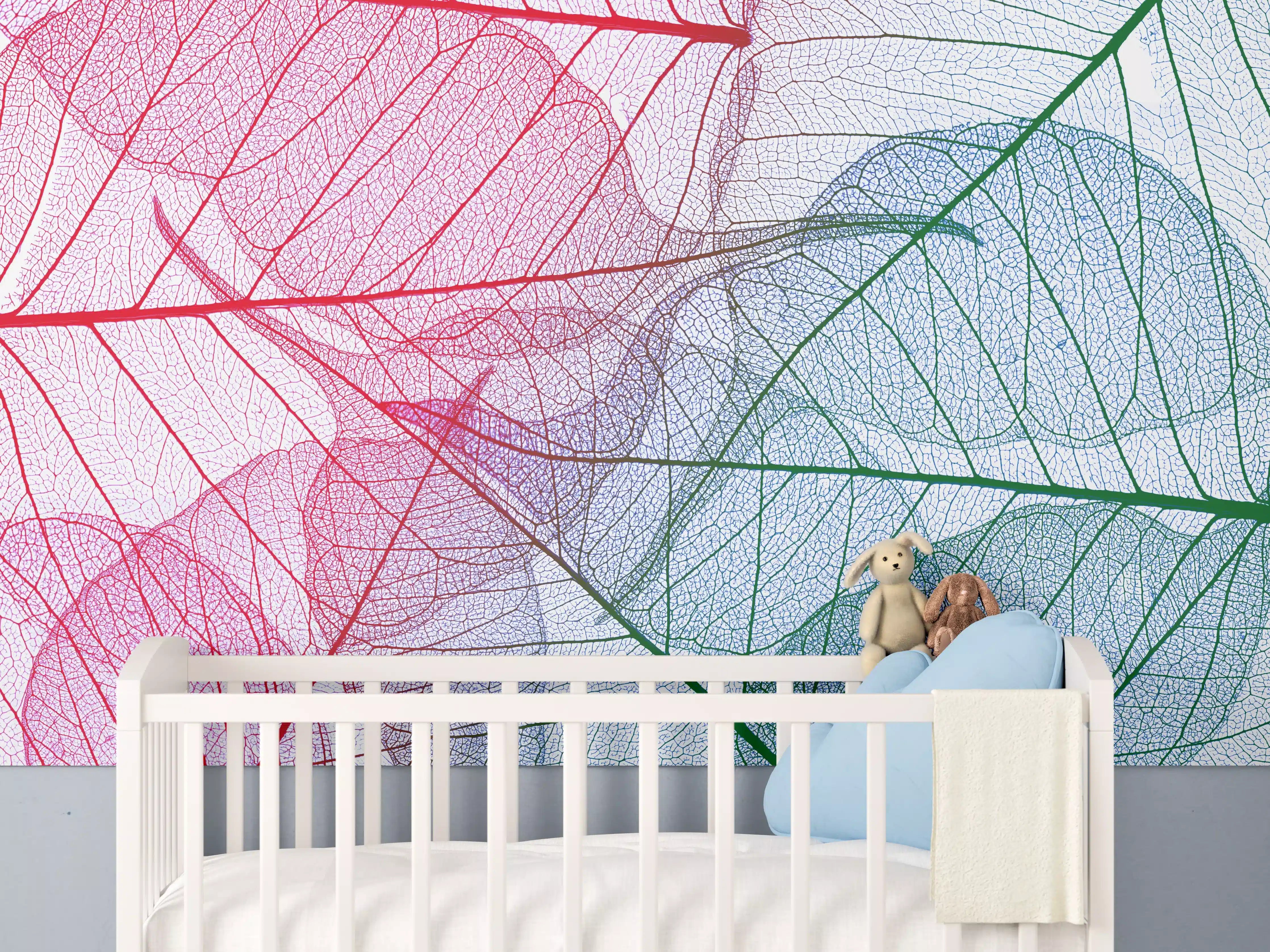 Babyzimmer Wandgestaltung - Bunte Blattadern Textur