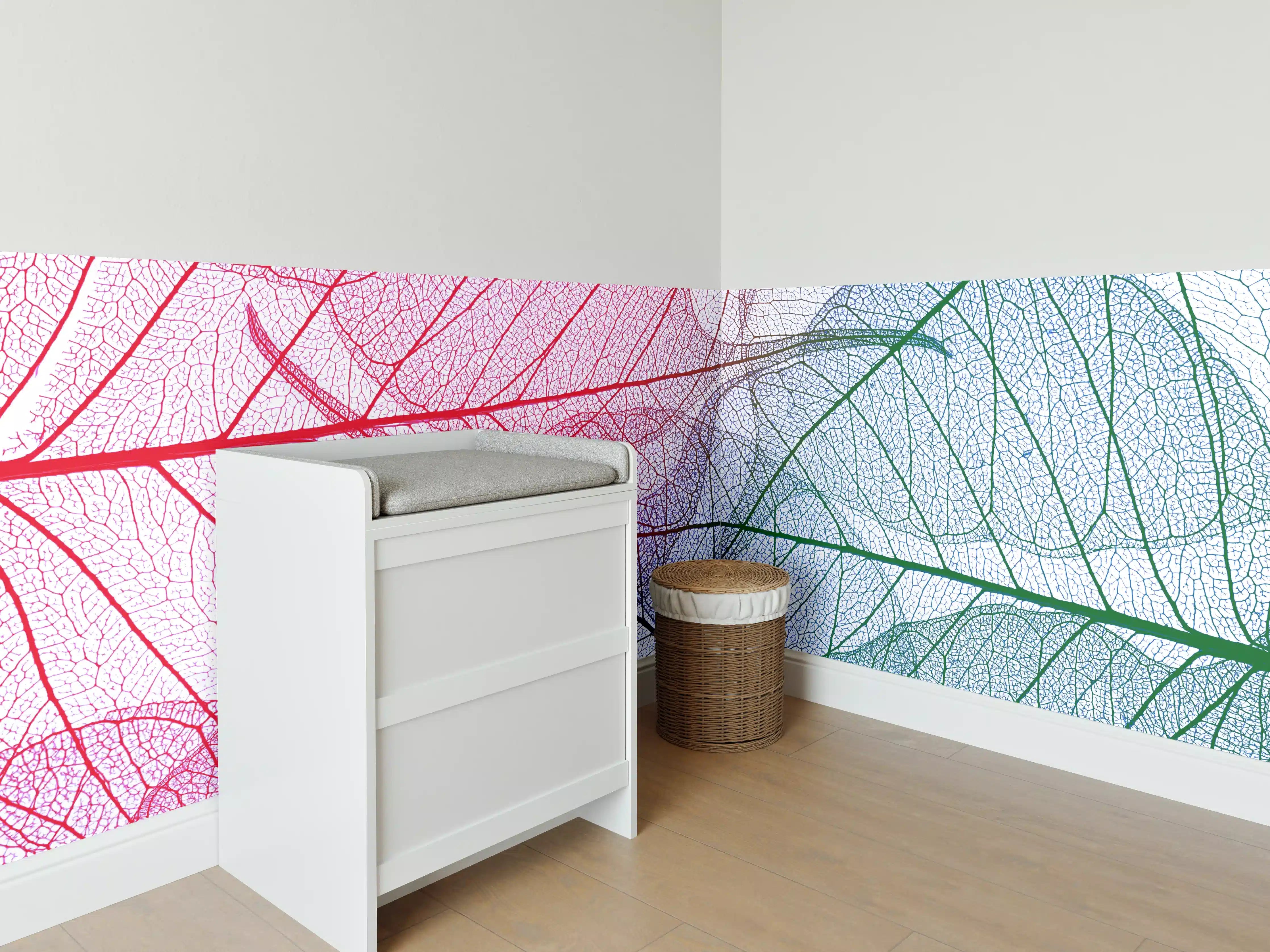 Babyzimmer Wandgestaltung - Bunte Blattadern Textur