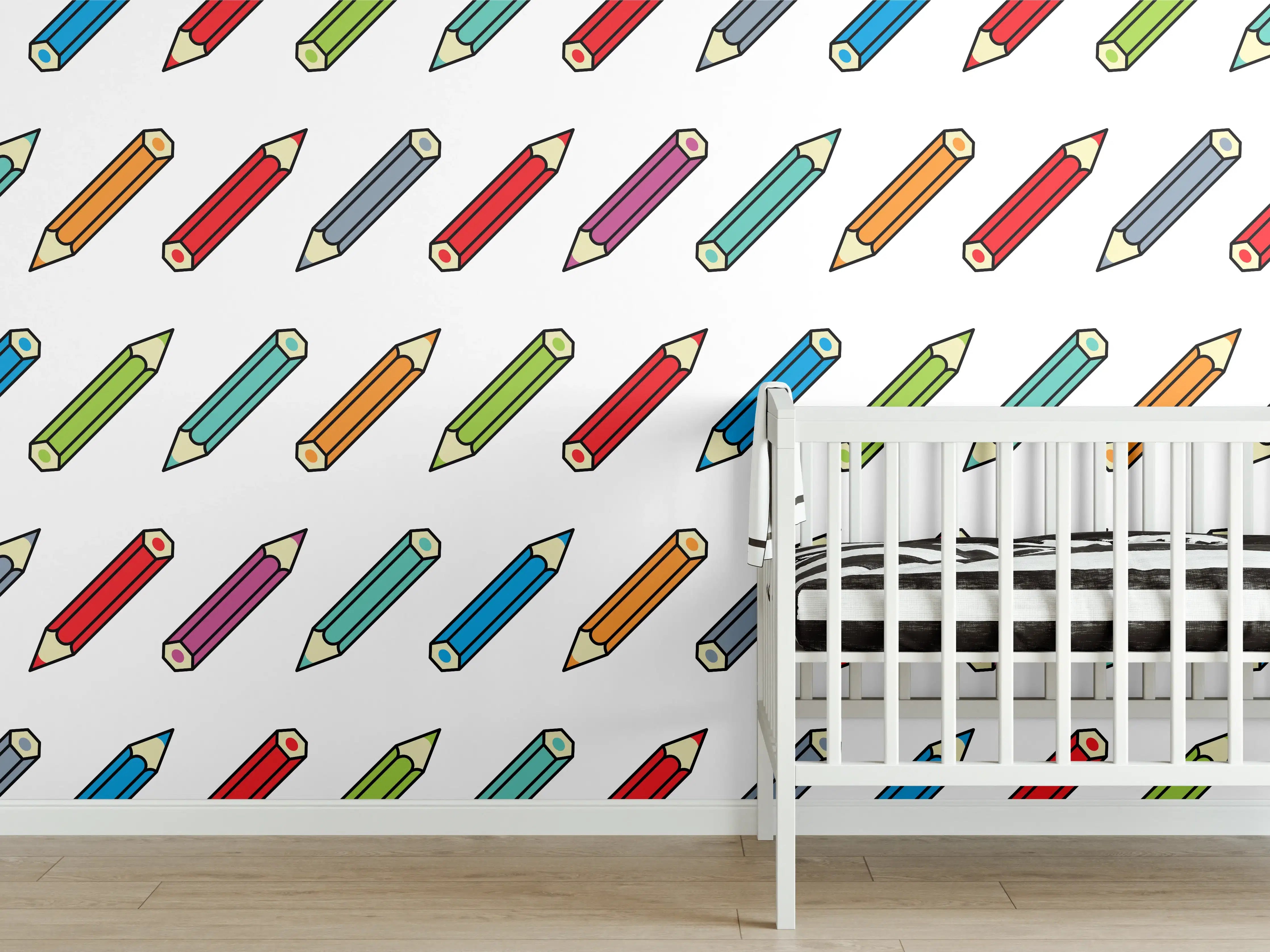 Babyzimmer Wandgestaltung - Bunte Bleistift-Muster Illustration