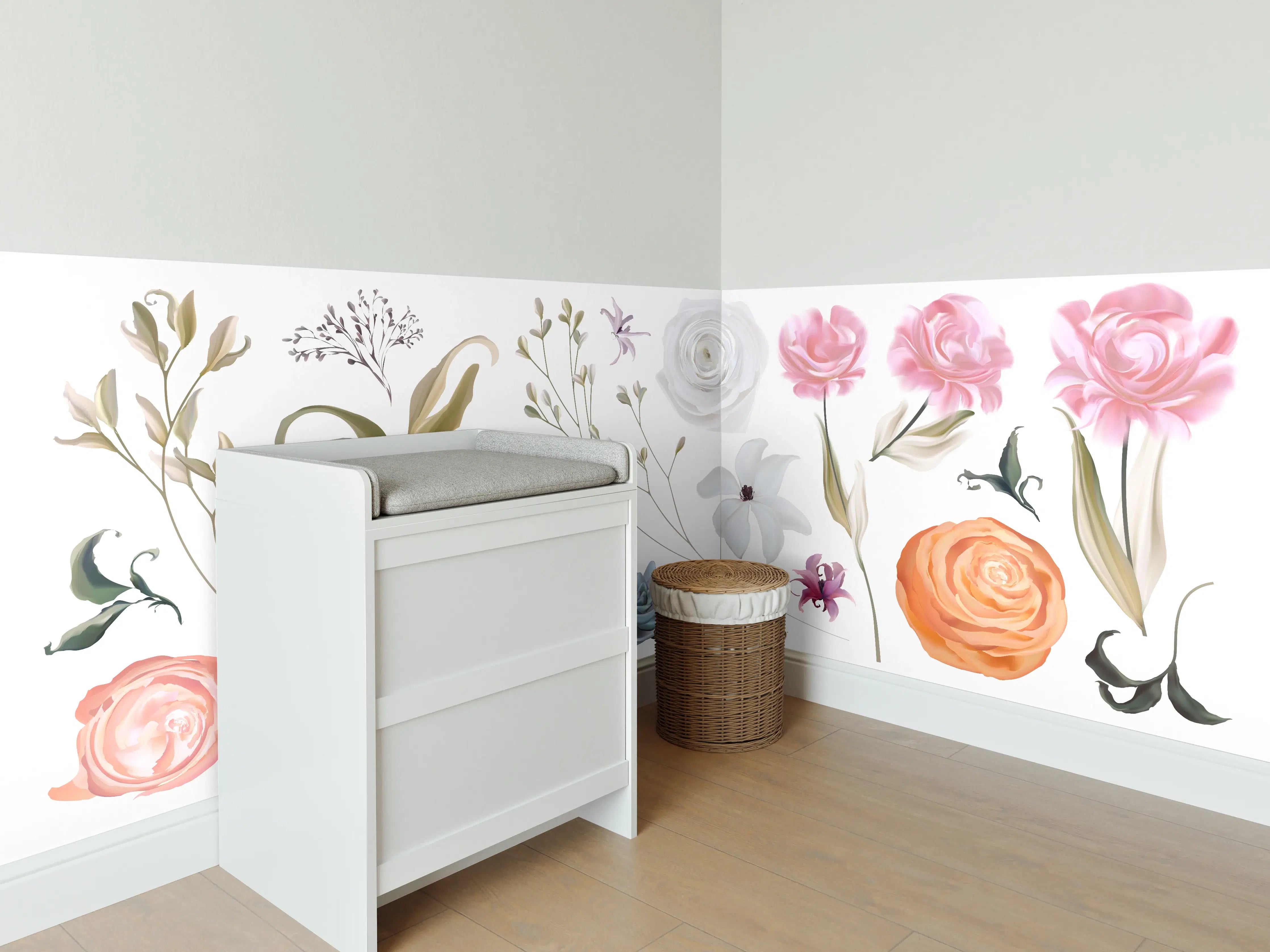 Babyzimmer Wandgestaltung - Bunte Blumenillustrationen Set