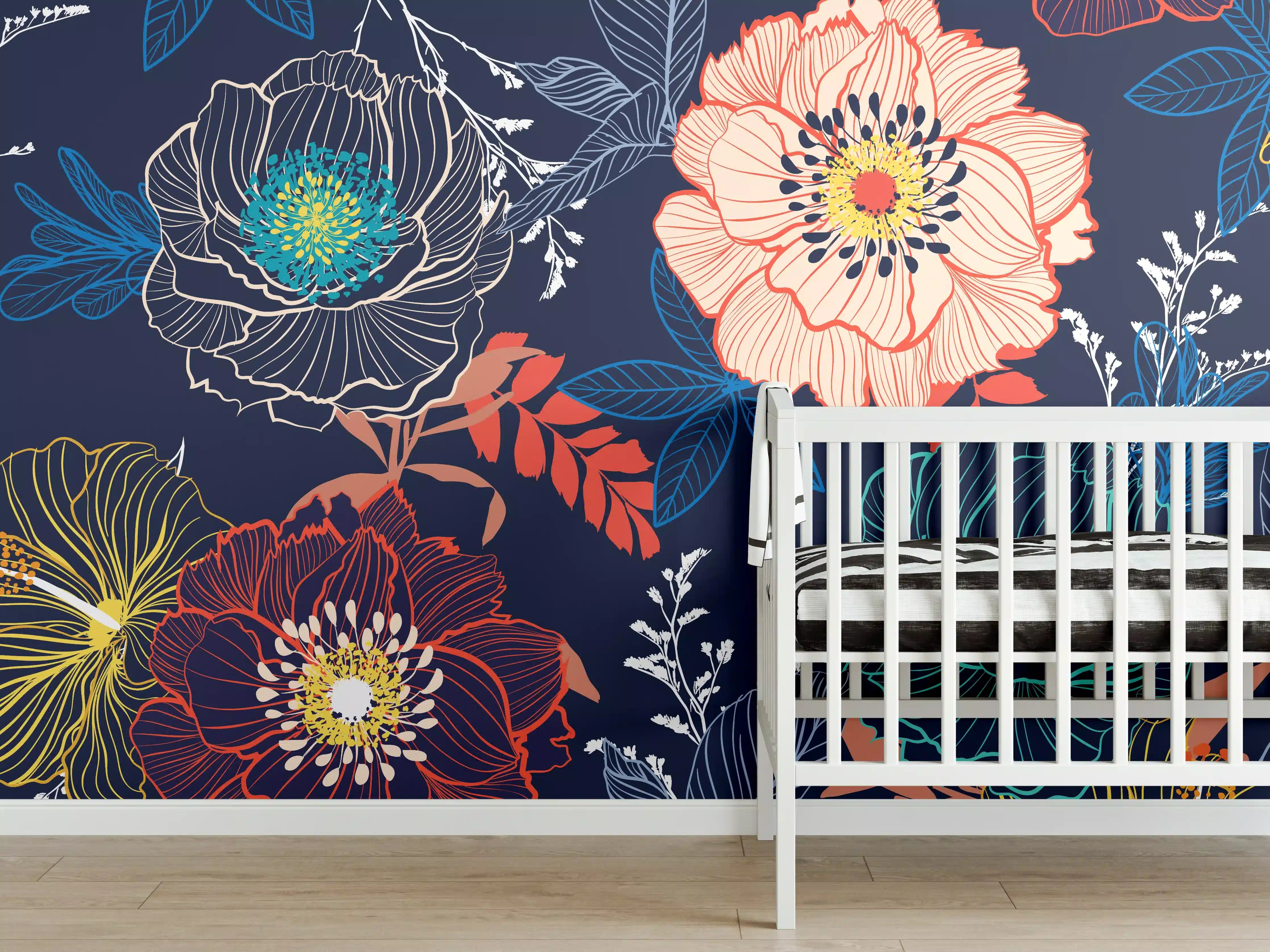 Babyzimmer Wandgestaltung - Bunte Blumenkunst