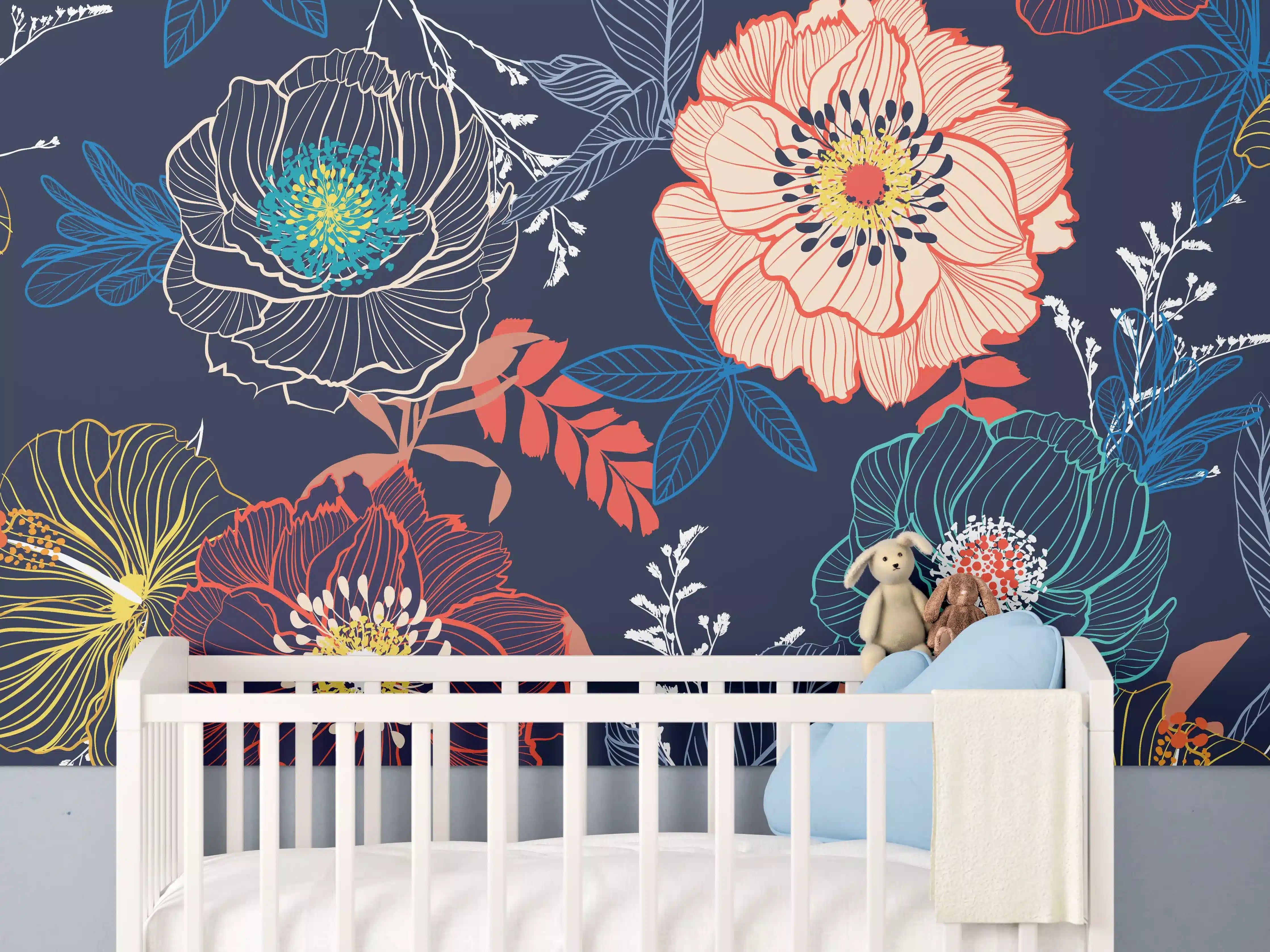 Babyzimmer Wandgestaltung - Bunte Blumenkunst