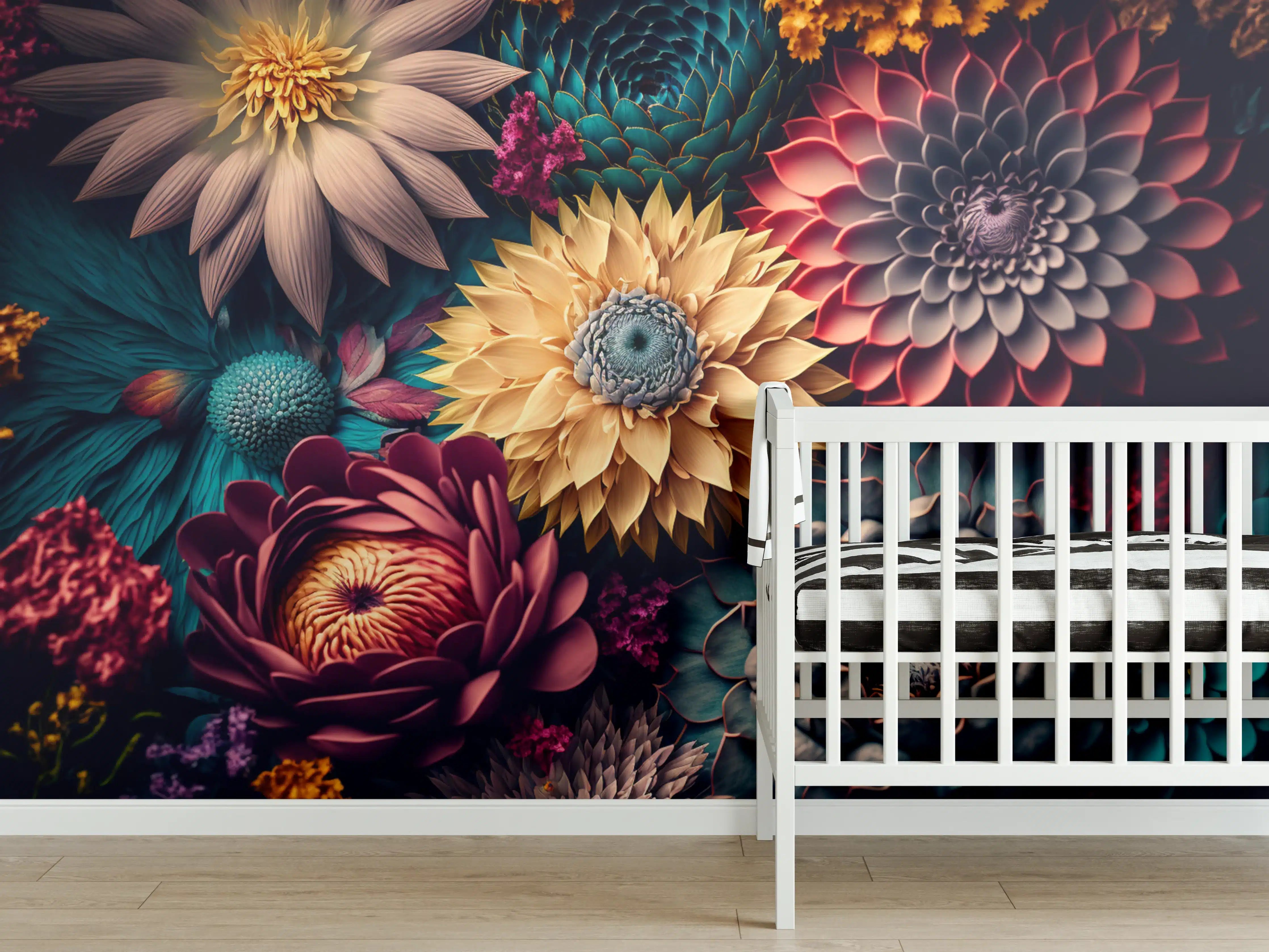 Babyzimmer Wandgestaltung - Bunte Blumenpracht mit leuchtenden Farben