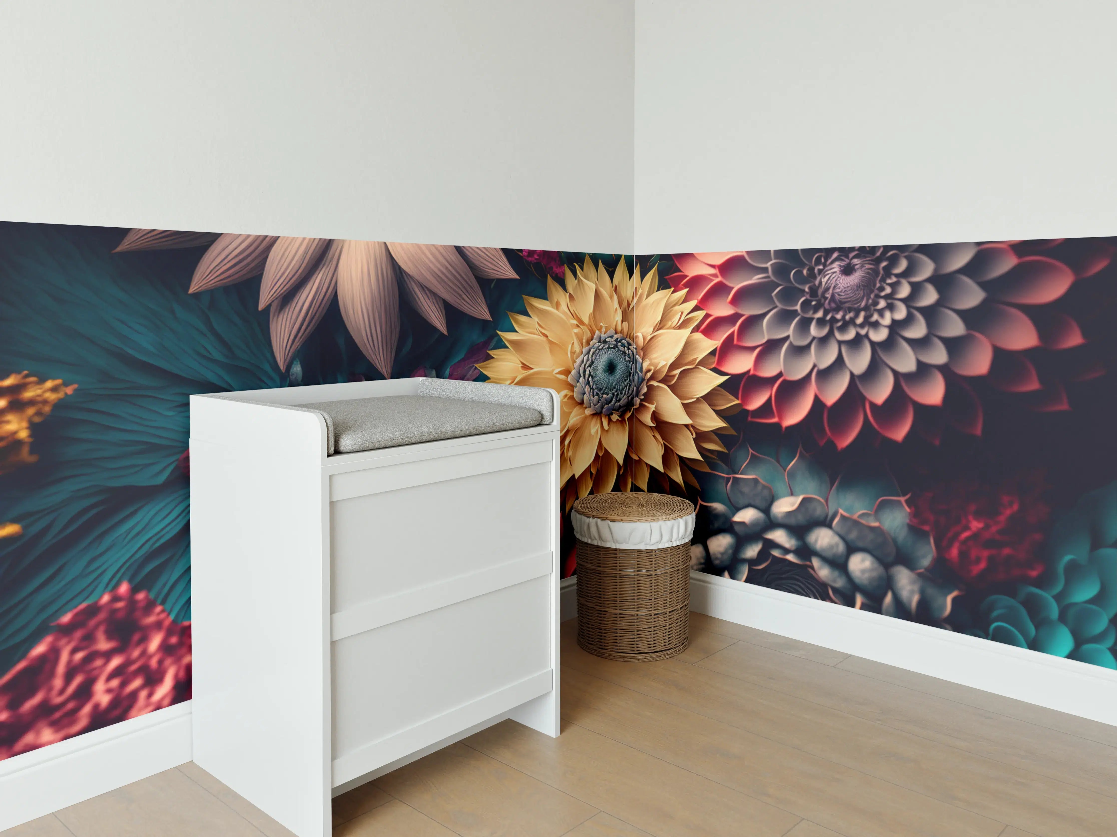 Babyzimmer Wandgestaltung - Bunte Blumenpracht mit leuchtenden Farben