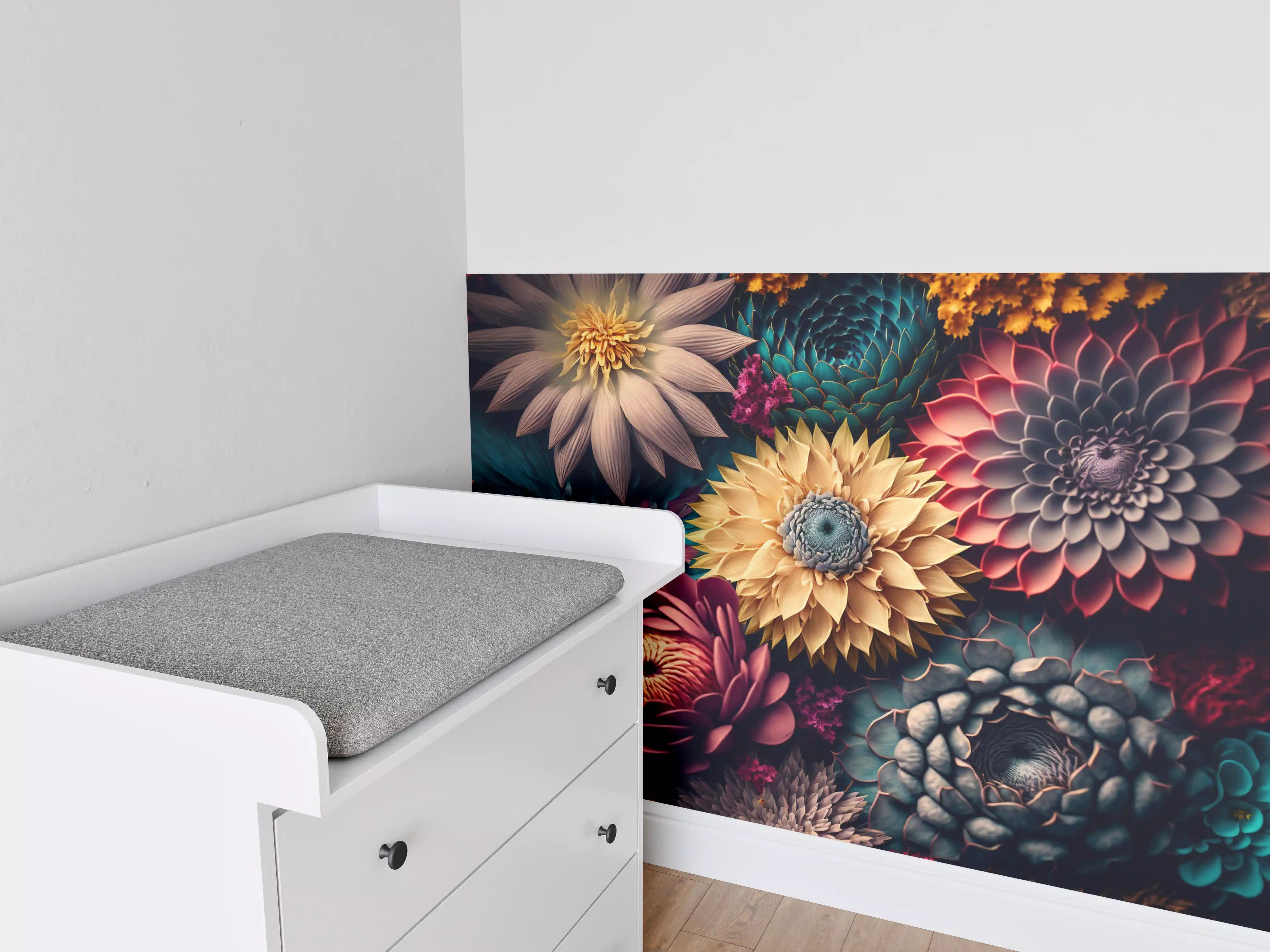 Babyzimmer Wandgestaltung - Bunte Blumenpracht mit leuchtenden Farben