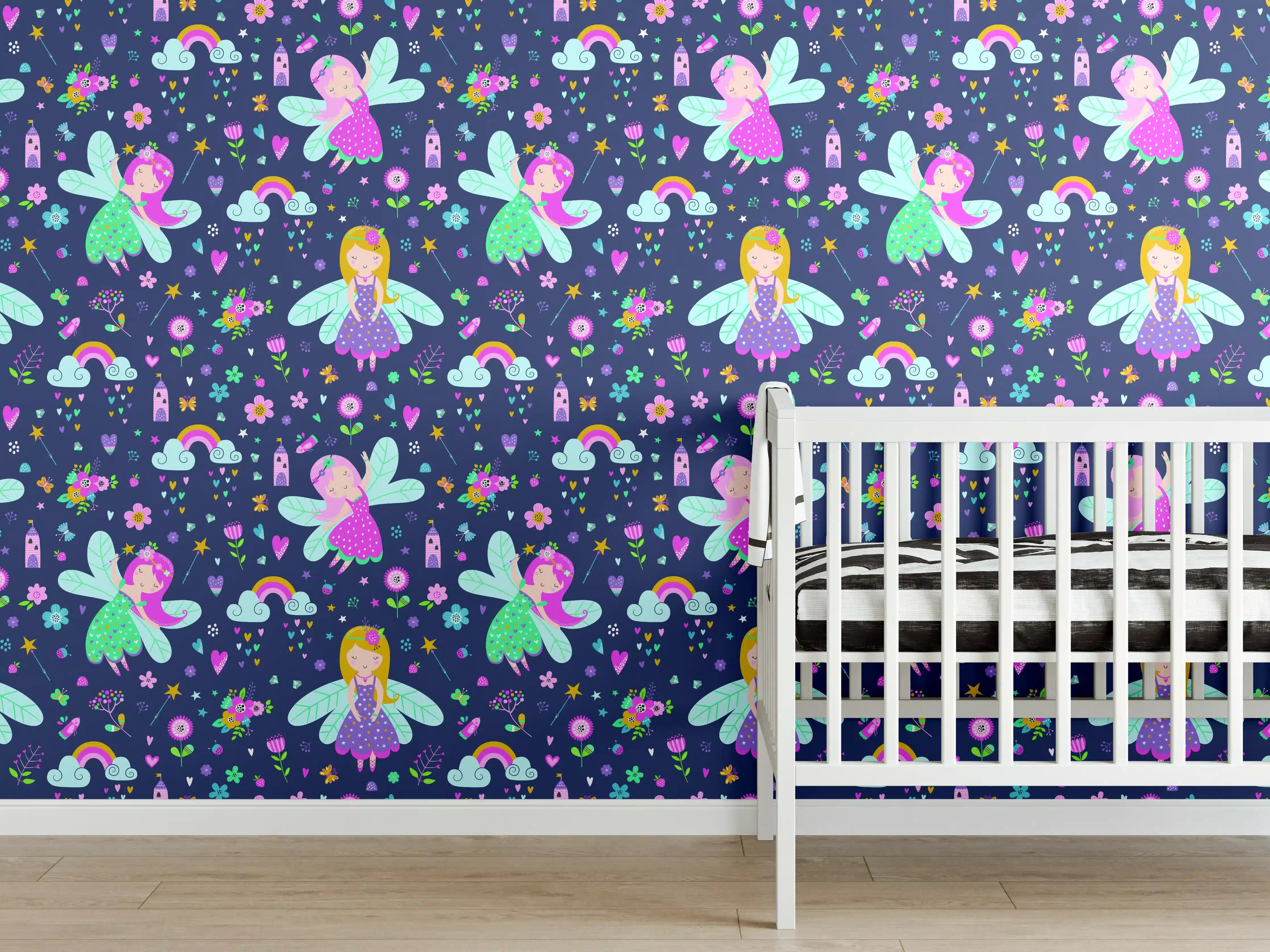 Babyzimmer Wandgestaltung - Bunte Einhorn-Wandgestaltung mit Flamingos und Regenbögen