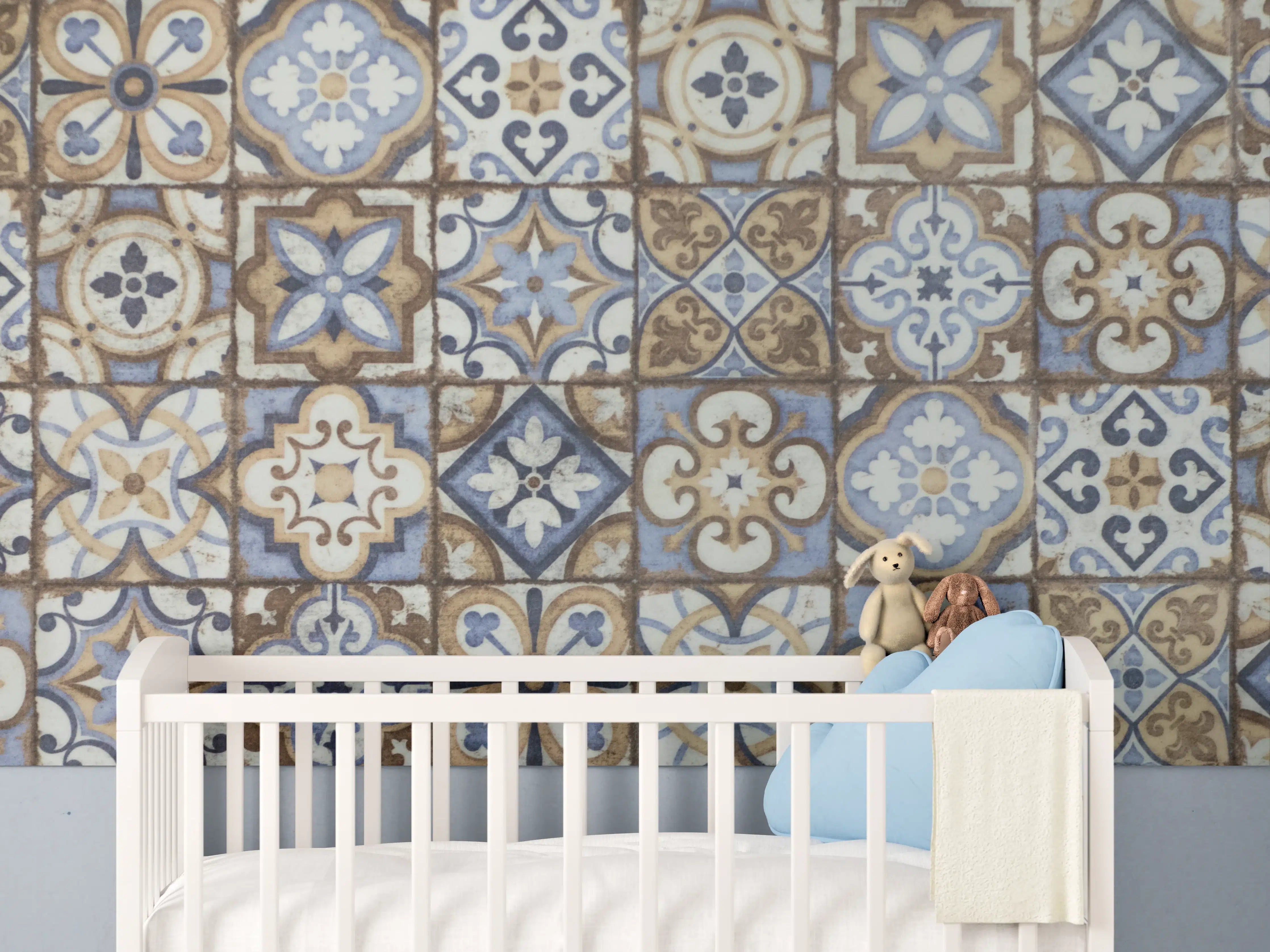 Babyzimmer Wandgestaltung - Bunte Fliesenmuster mit nostalgischem Charme