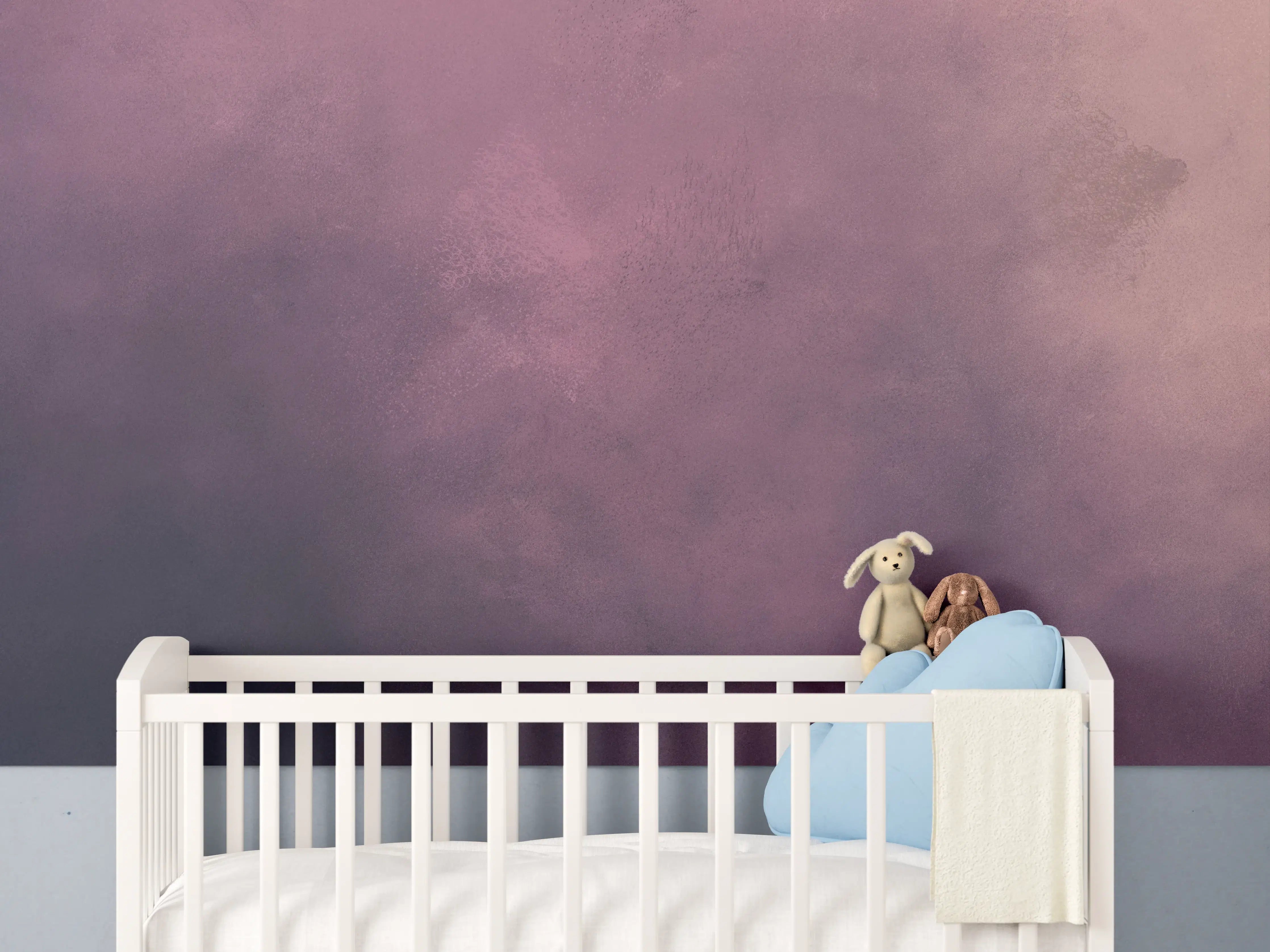 Babyzimmer Wandgestaltung - Bunte Himmelstöne in Violett und Rosa