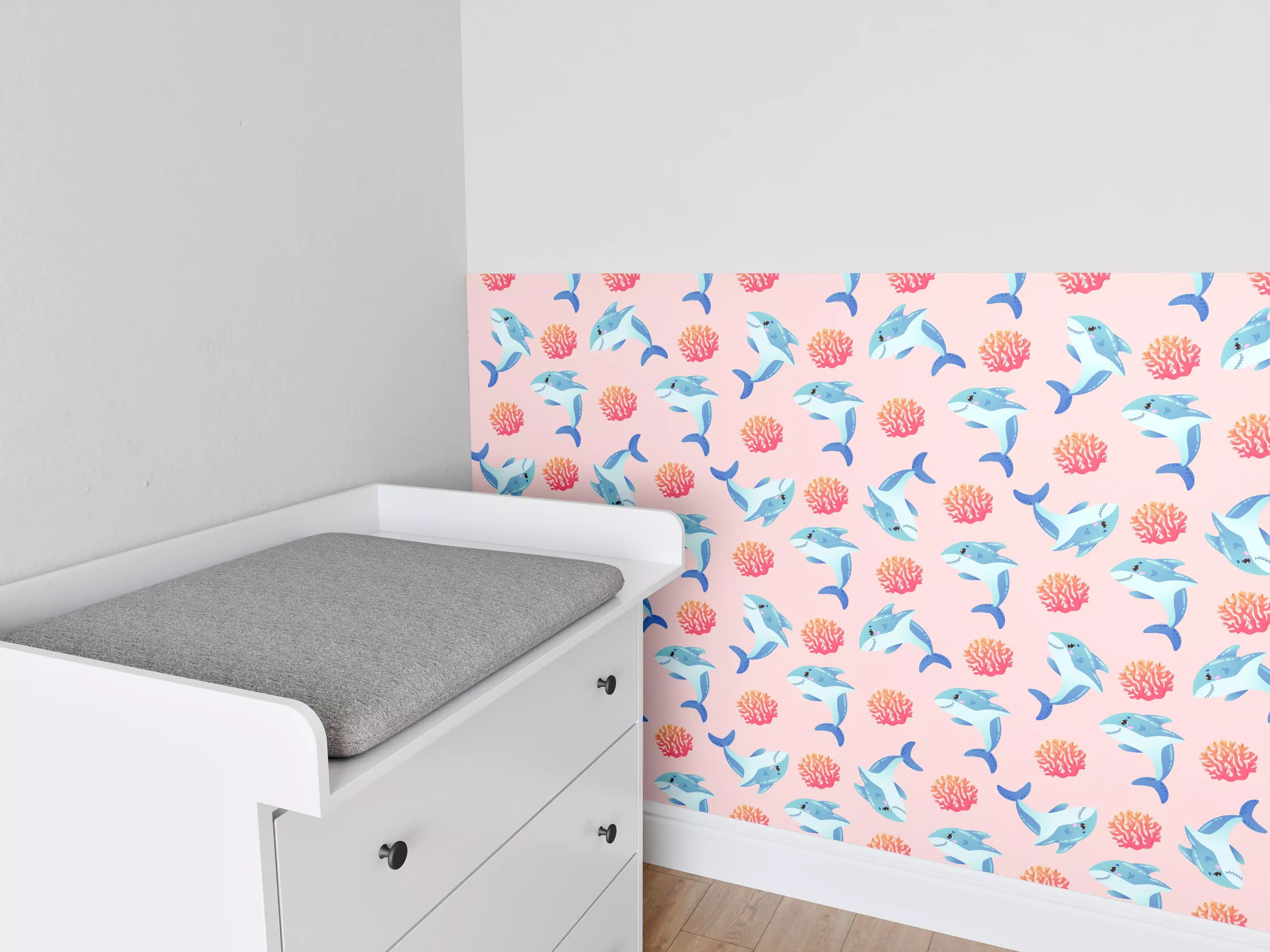 Babyzimmer Wandgestaltung - Bunte Hummingbird und Korallen auf hellem Hintergrund