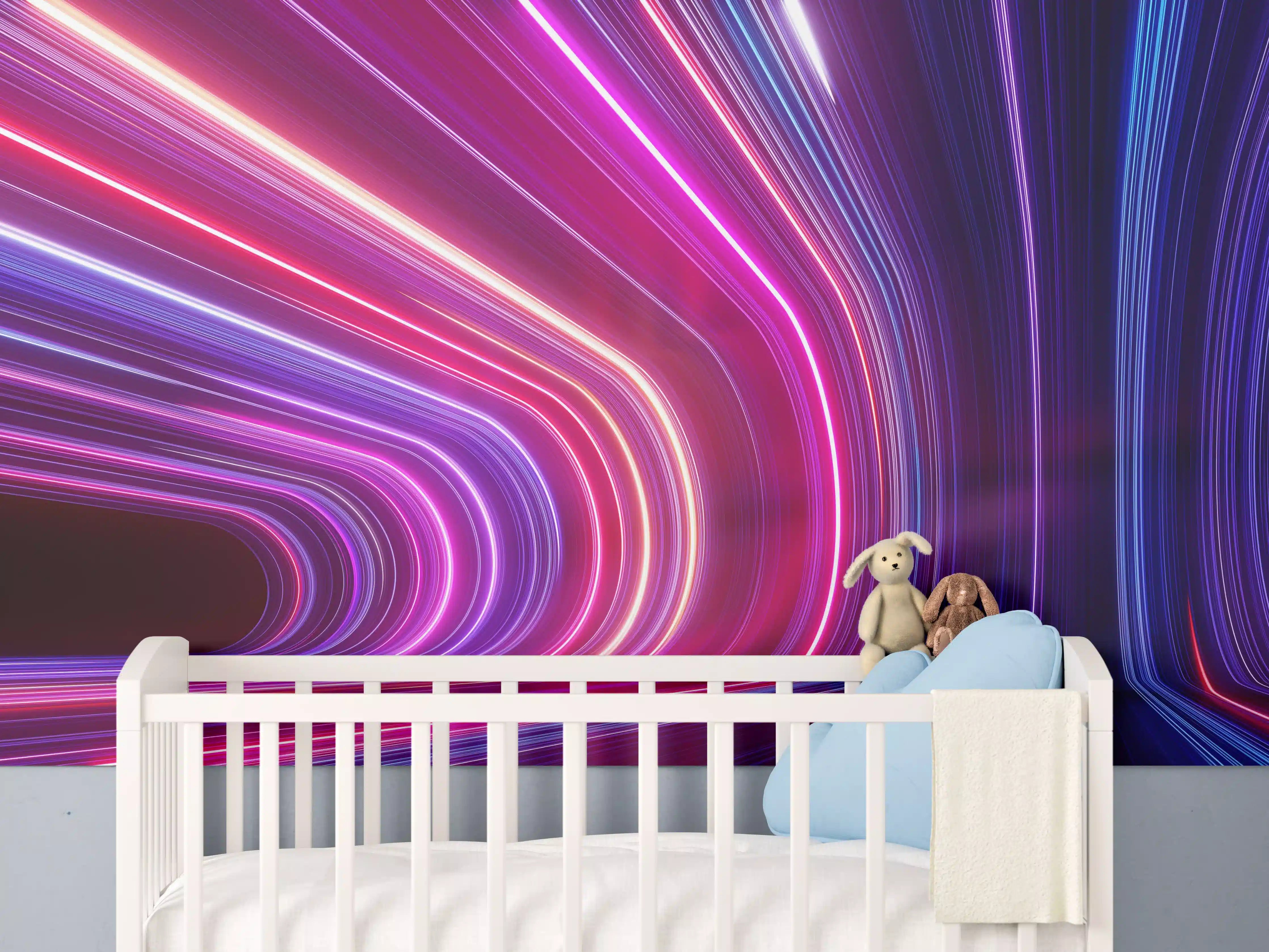 Babyzimmer Wandgestaltung - Bunte Lichtstrahlen im Tunnel