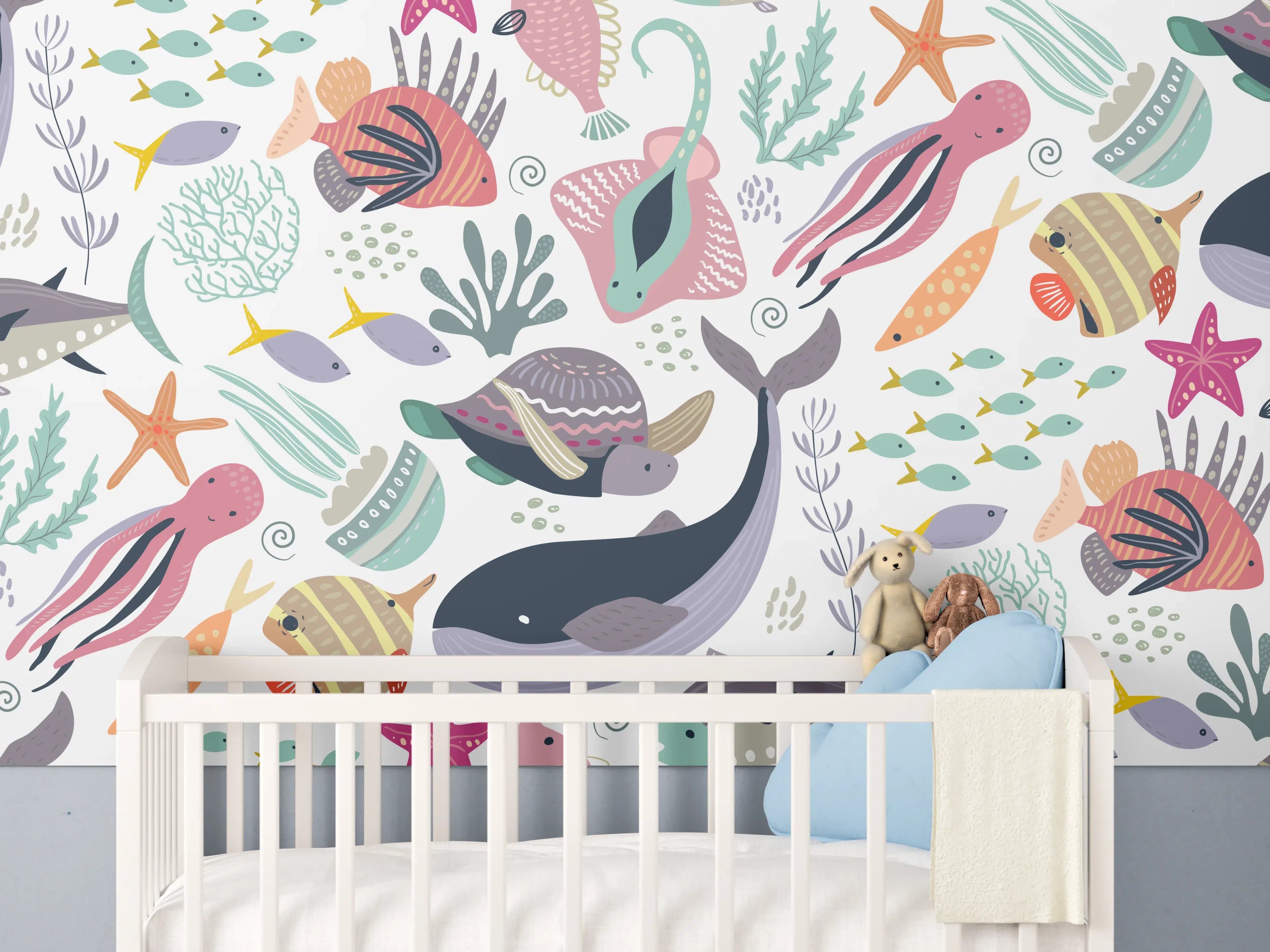 Babyzimmer Wandgestaltung - Bunte Meereswelt mit Fischen und Korallen