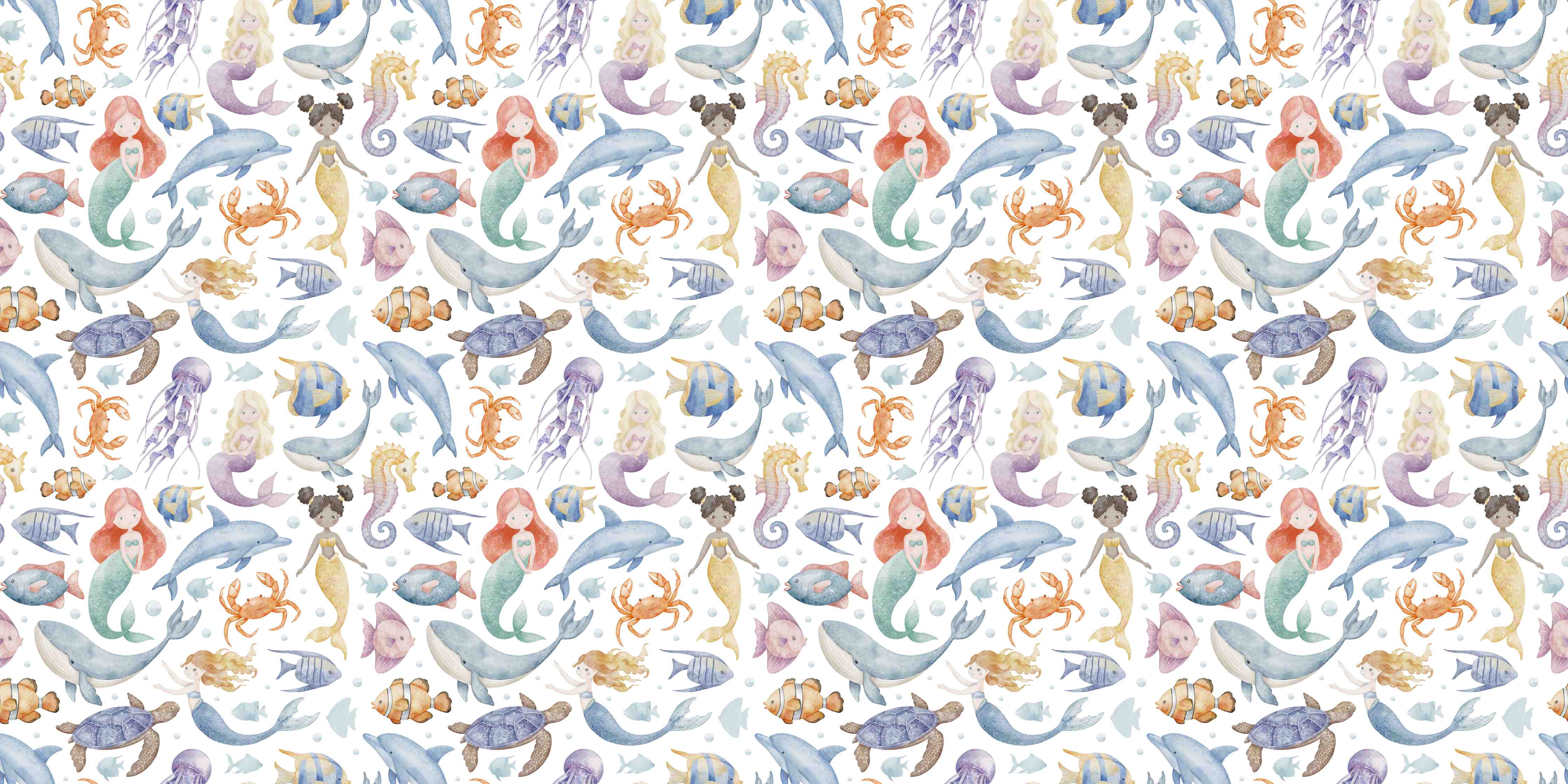 Babyzimmer Wandgestaltung-Bunte Meereswelt mit Fischen und Meerestieren