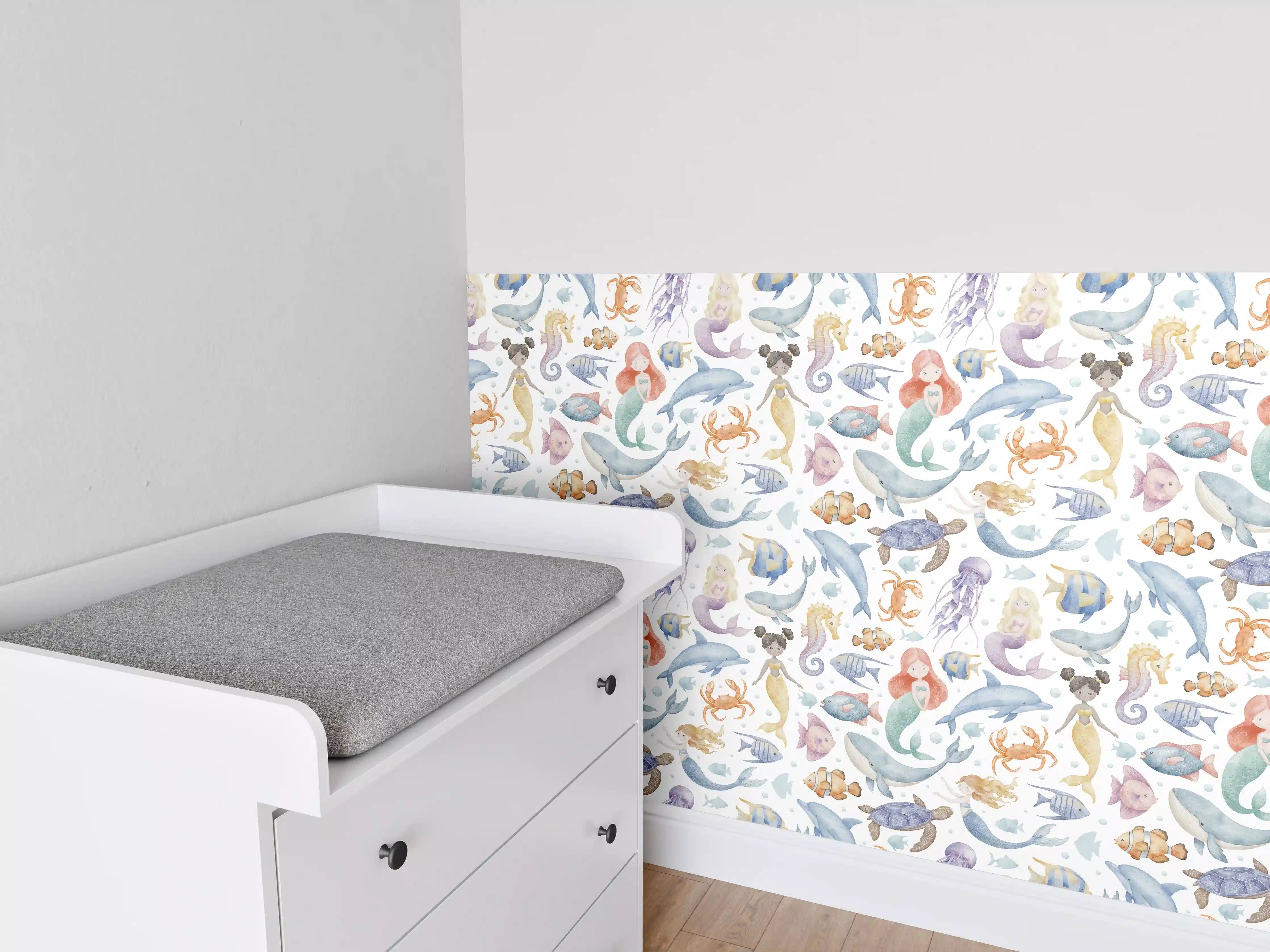 Babyzimmer Wandgestaltung - Bunte Meereswelt mit Fischen und Meerestieren