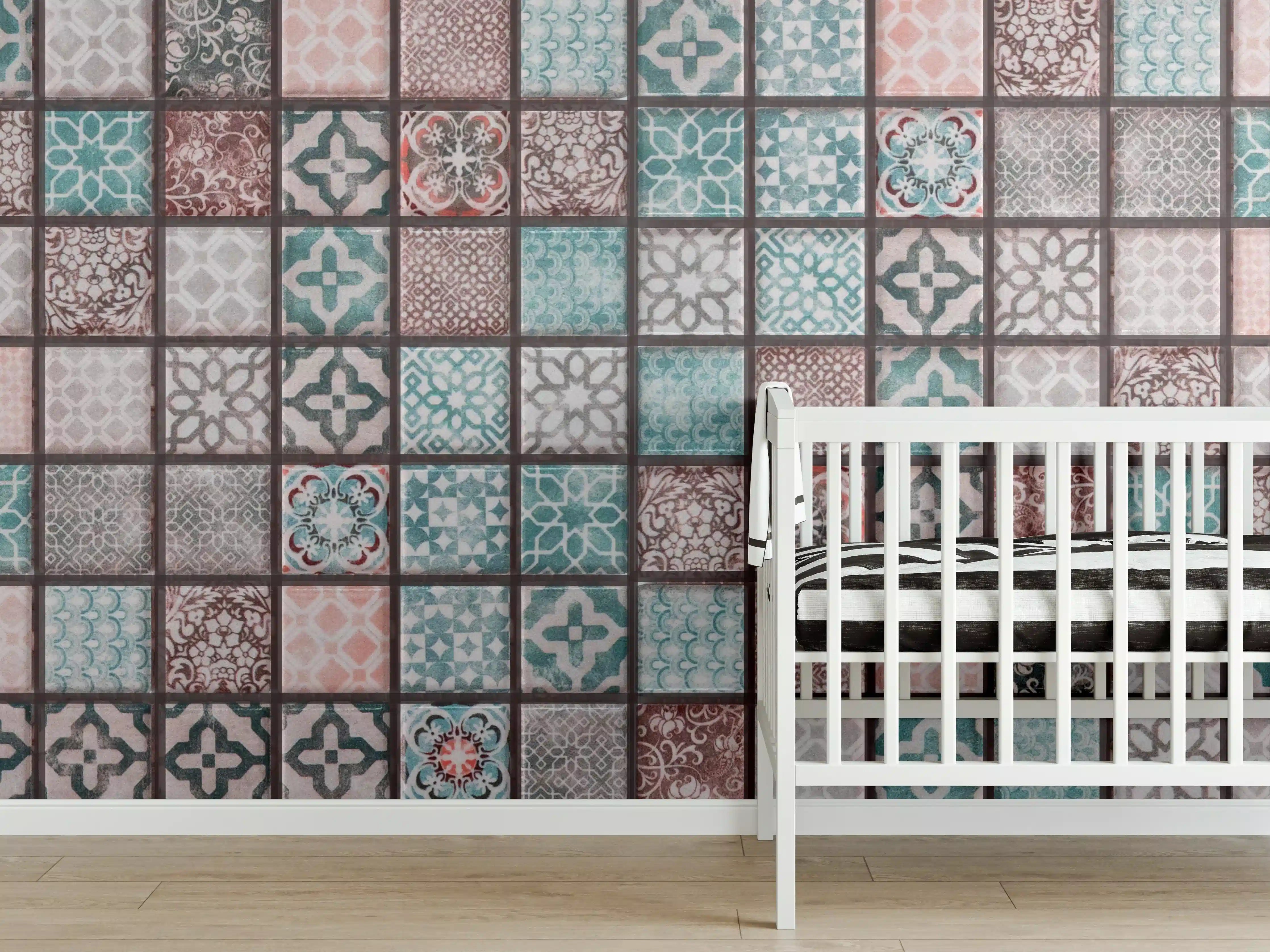 Babyzimmer Wandgestaltung - Bunte Mosaikfliesen in Pastellfarben