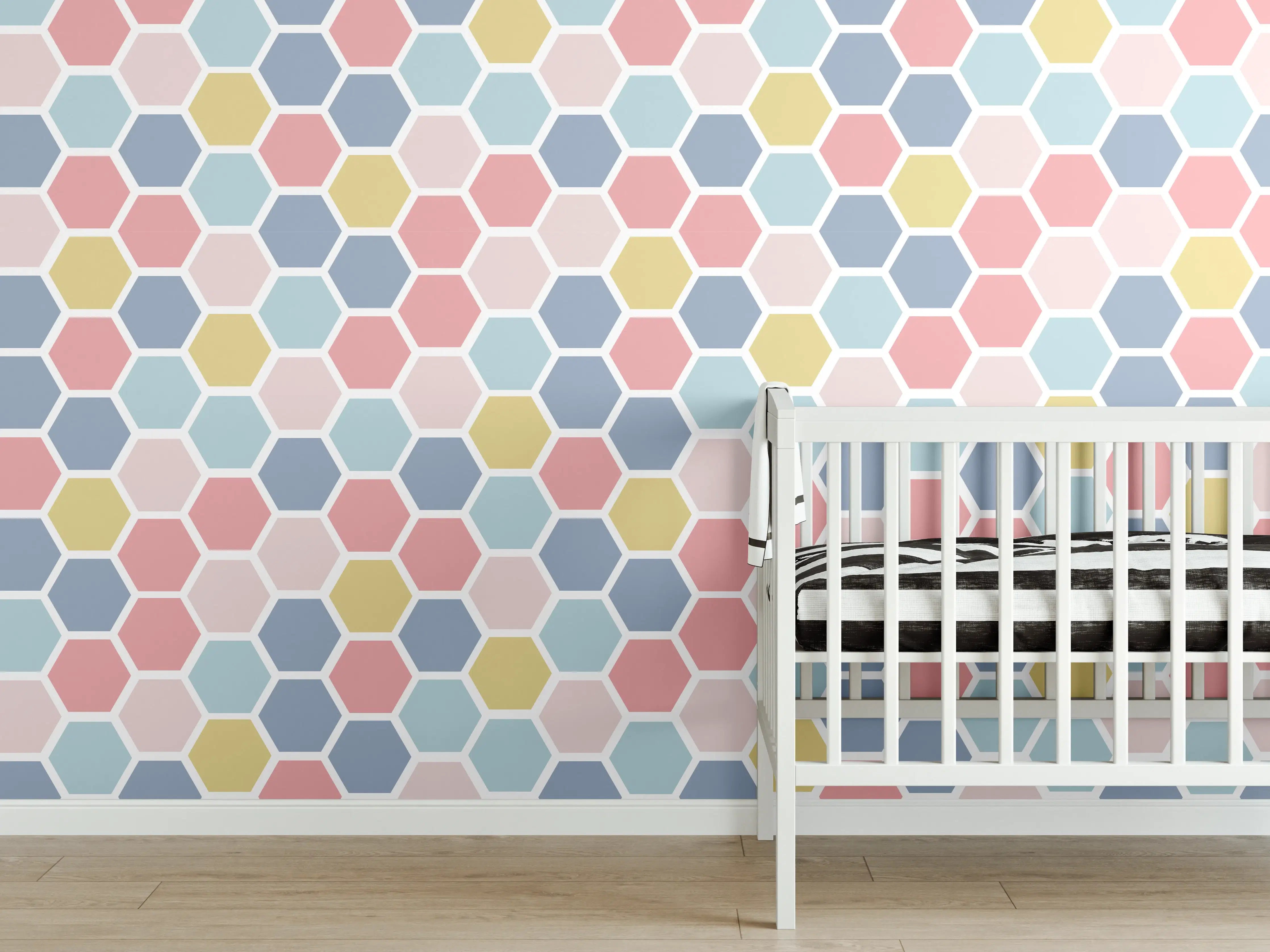 Babyzimmer Wandgestaltung - Bunte Nordische Hexagon Muster