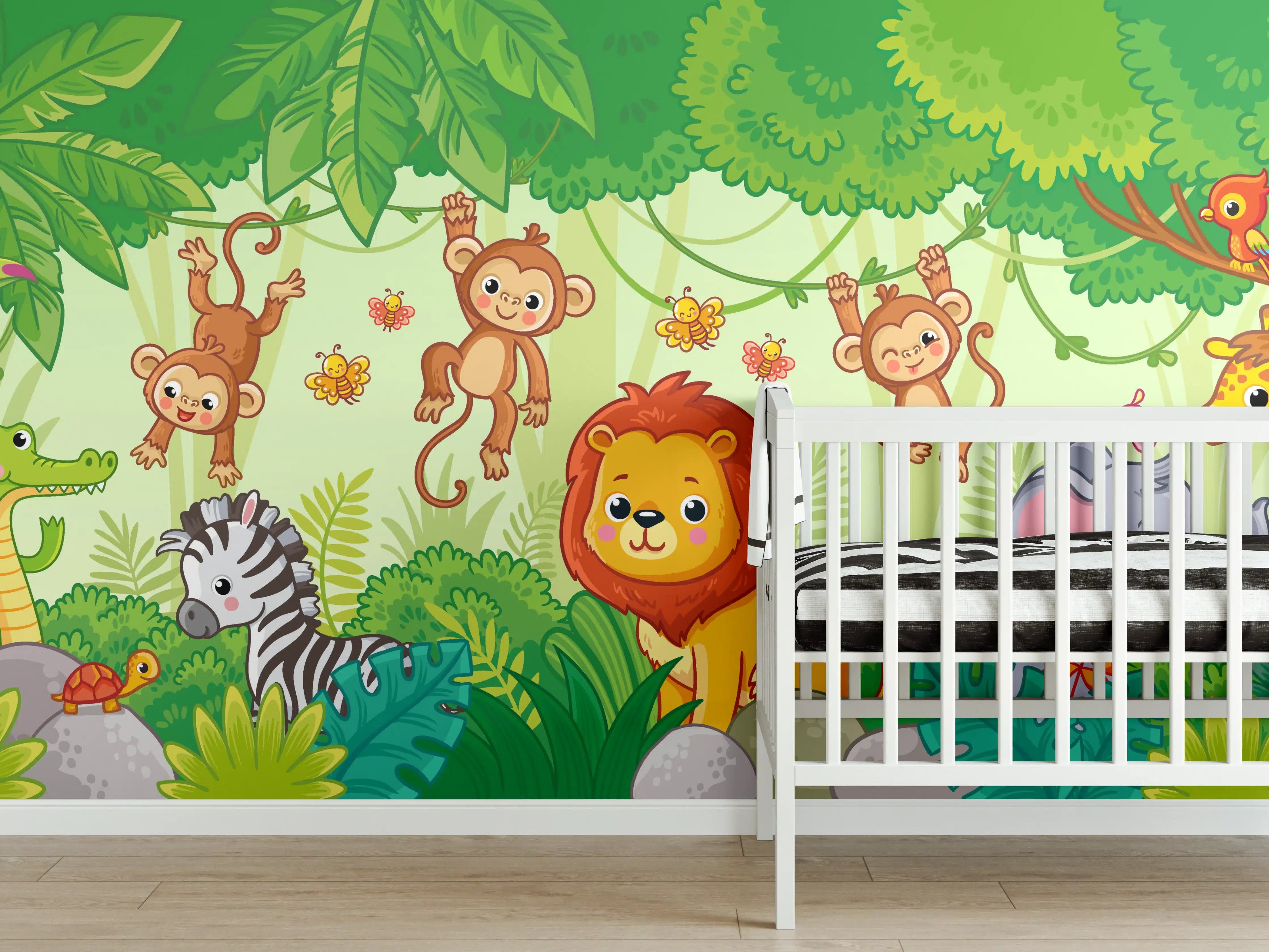 Babyzimmer Wandgestaltung - Bunte Safari-Tiere im Dschungel