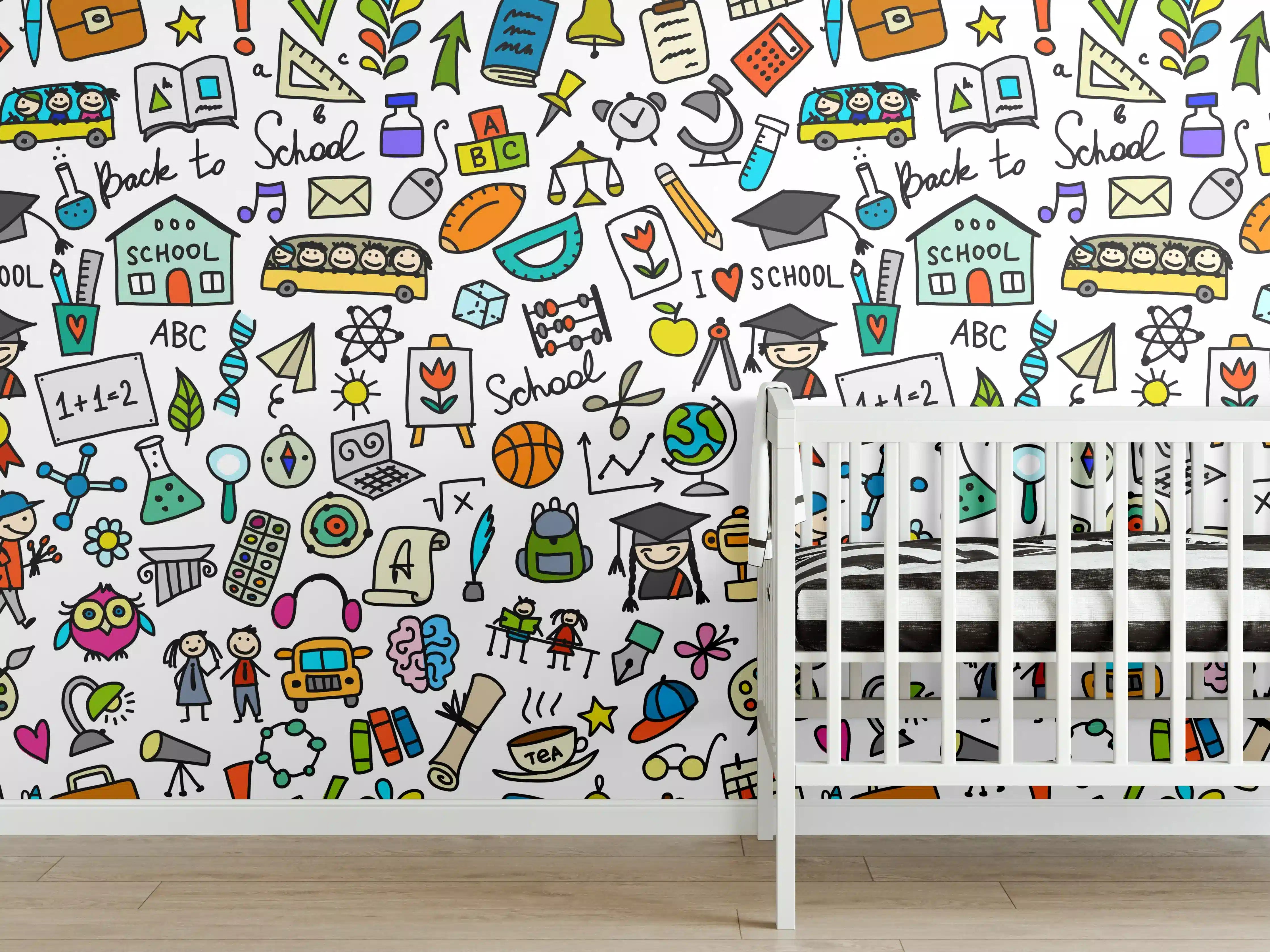 Babyzimmer Wandgestaltung - Bunte Schul- und Lernmotive